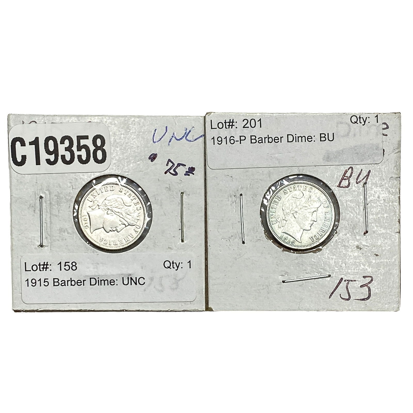 [2 Coins] 1915-1916 Barber Dime: [2 Coins] 1915-1916 Barber Dime