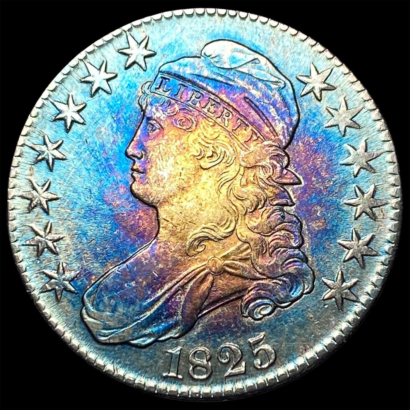 1825 Toned Capped Bust Half Dollar CLOSELY UNCIRCULATED: 1825 Toned Capped Bust Half Dollar CLOSELY UNCIRCULATED
