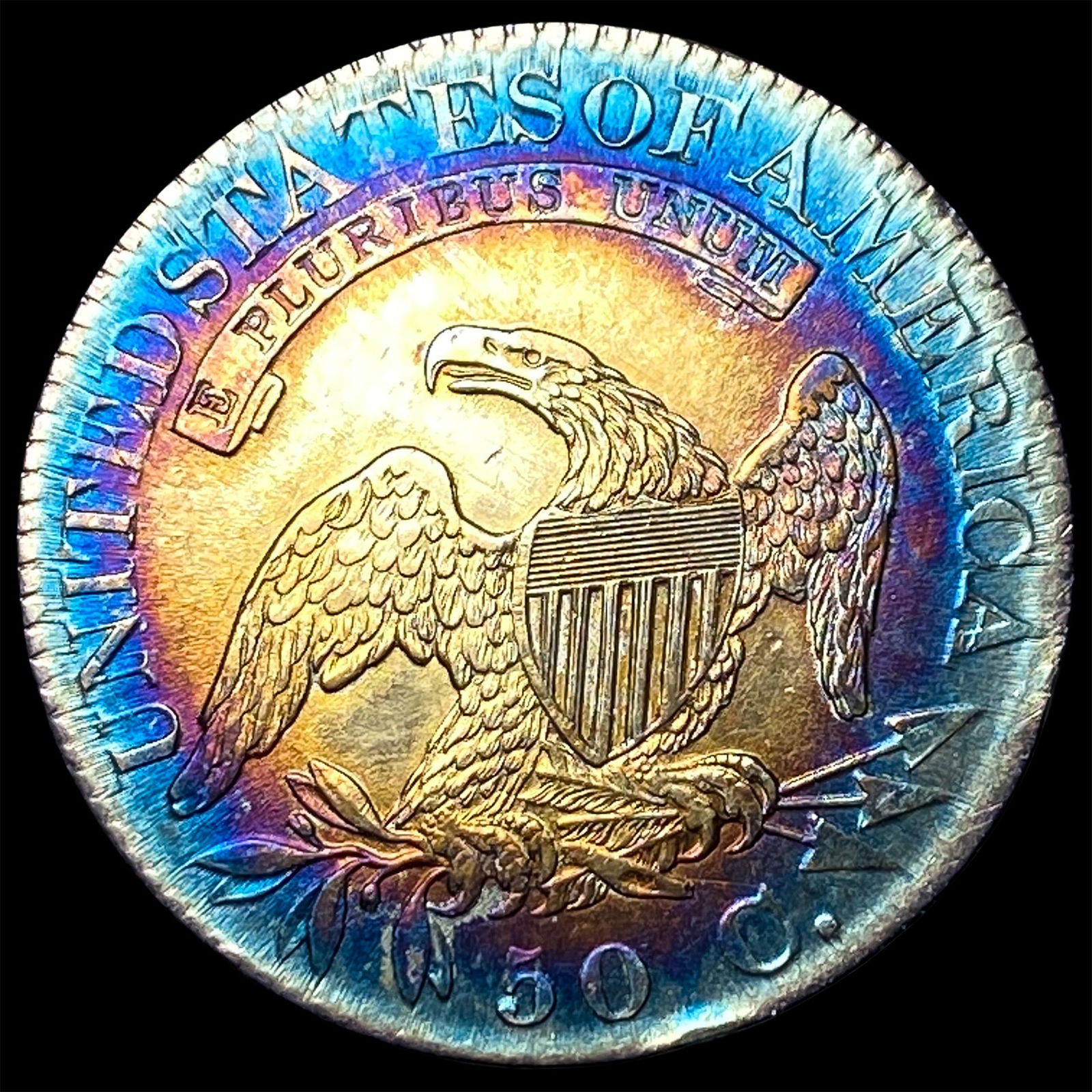 1825 Toned Capped Bust Half Dollar CLOSELY UNCIRCULATED - 2