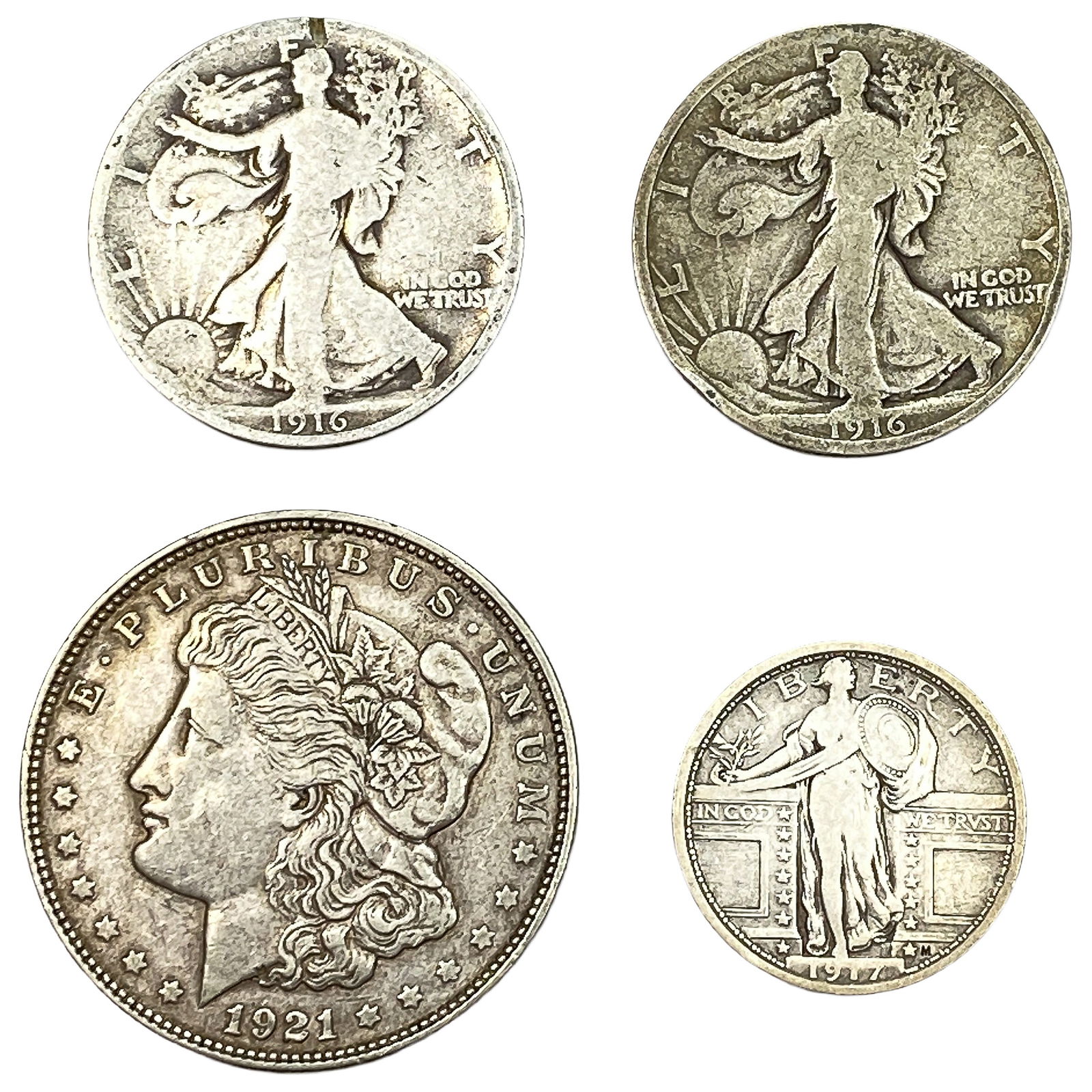 [3 Coins]1916-1921 U.S. Silver Coin Lot 25C,50C,$1 (1 of 2)