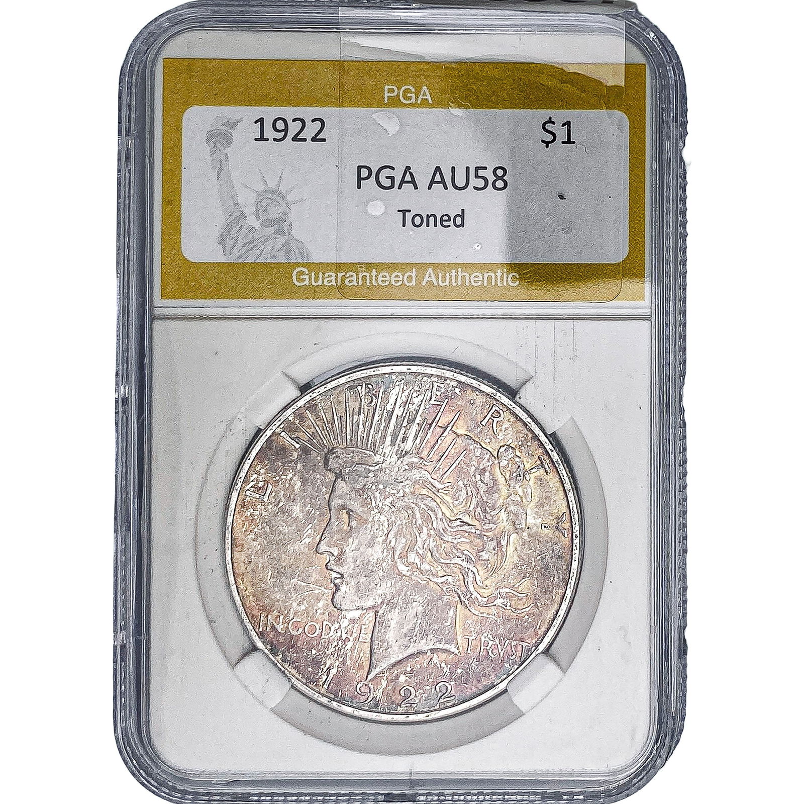 1922 Silver Peace Dollar PGA AU58 Toned: 1922 Silver Peace Dollar PGA AU58 Toned