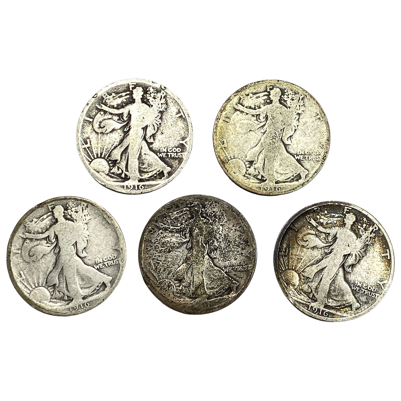 [5 Coins] 1916 Walking Liberty Half Dollar (1 of 2)