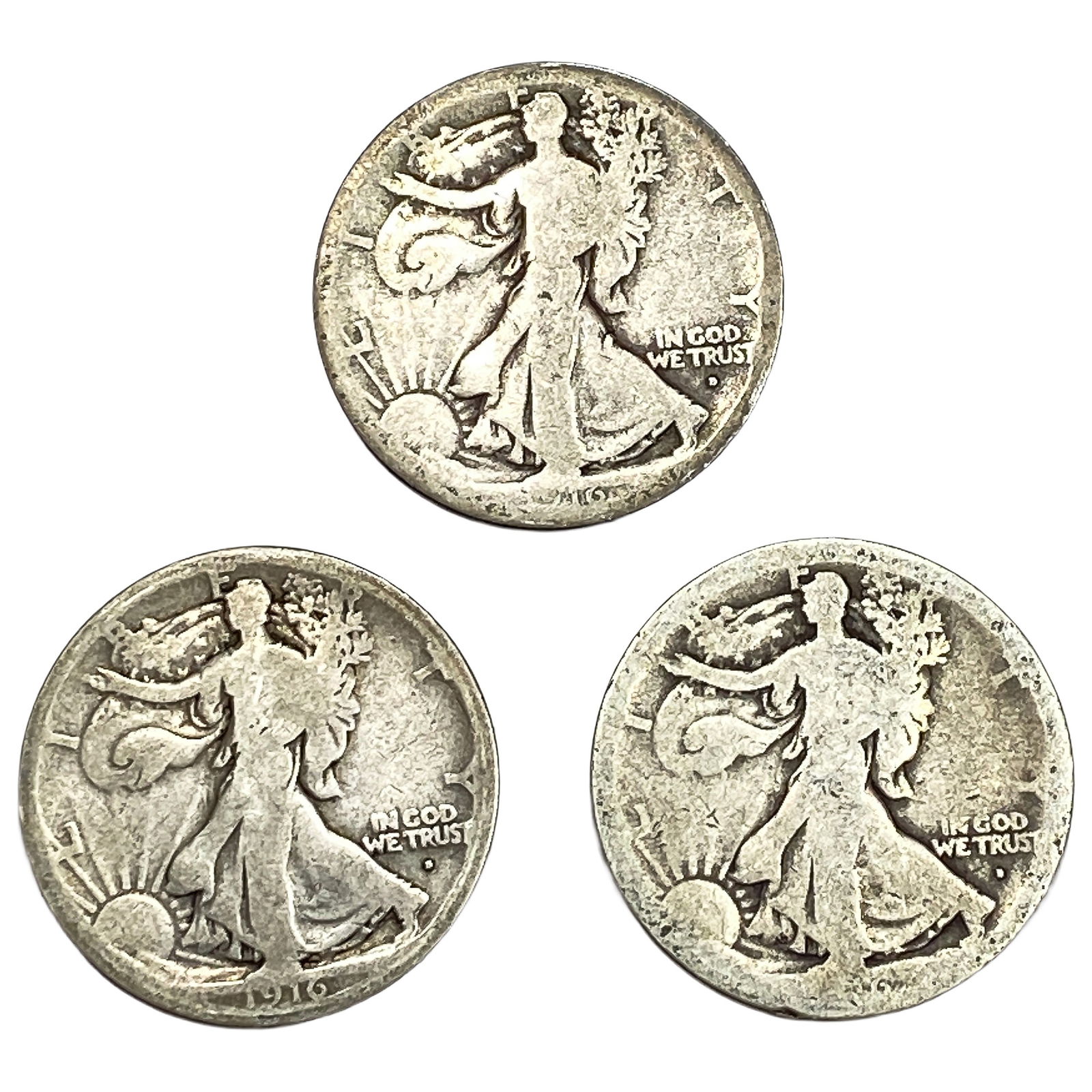 [3 Coins] 1916-D Walking Liberty Half Dollar (1 of 2)