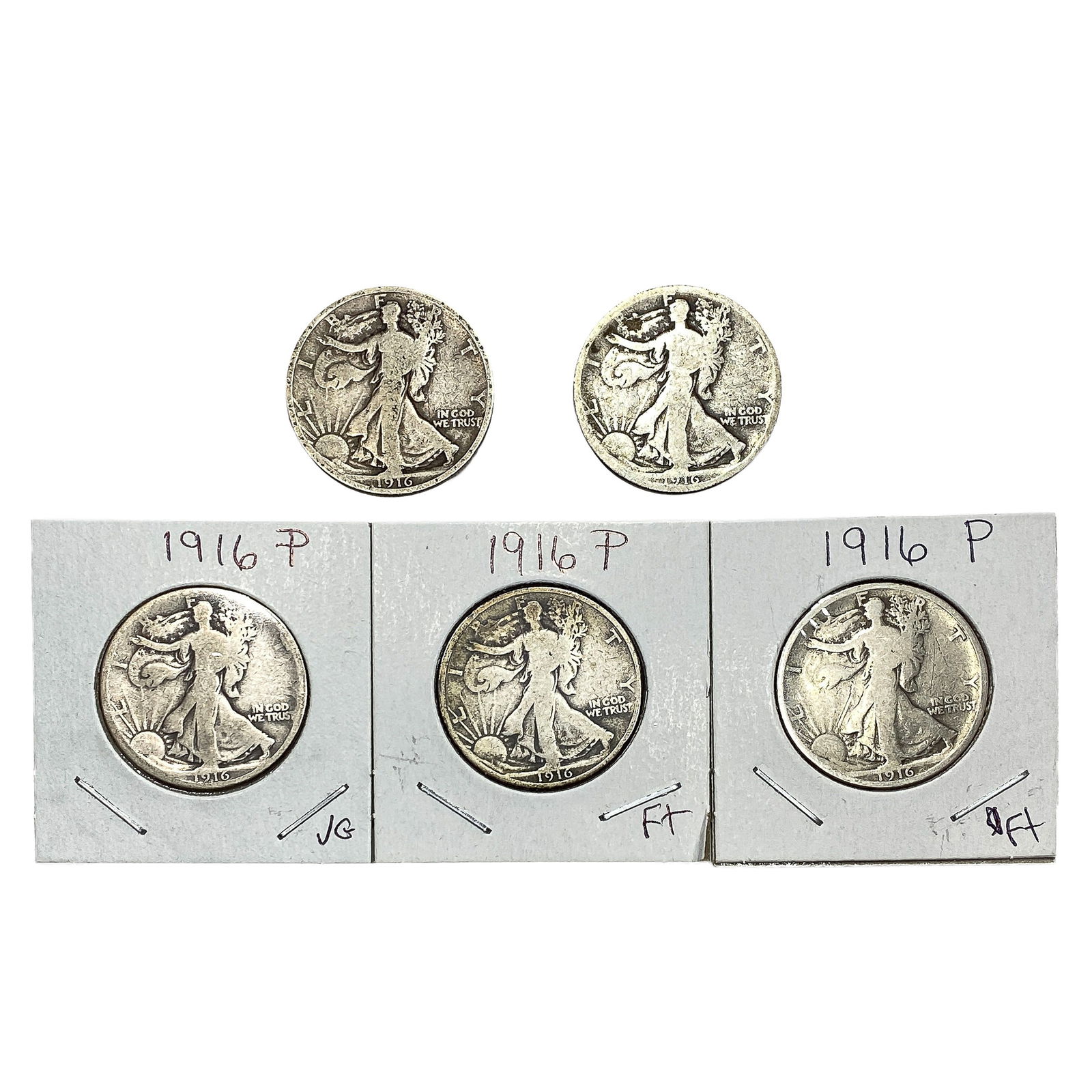 [5 Coins] 1916 Walking Liberty Half Dollar (1 of 2)