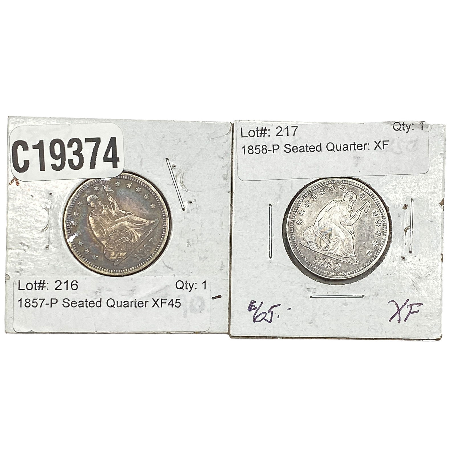 [2 Coins] 1857-1858 Seated Liberty Quarter: [2 Coins] 1857-1858 Seated Liberty Quarter