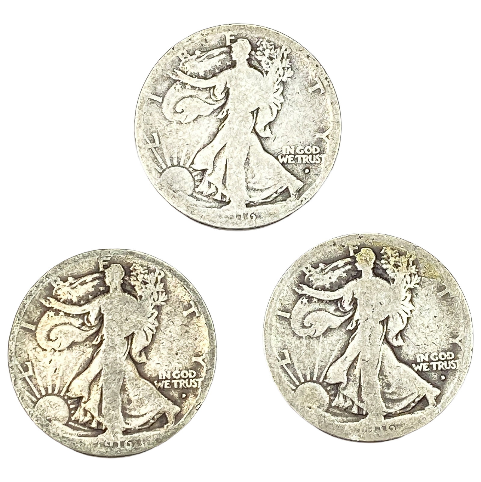 [3 Coins] 1916-D Walking Liberty Half Dollar: [3 Coins] 1916-D Walking Liberty Half Dollar