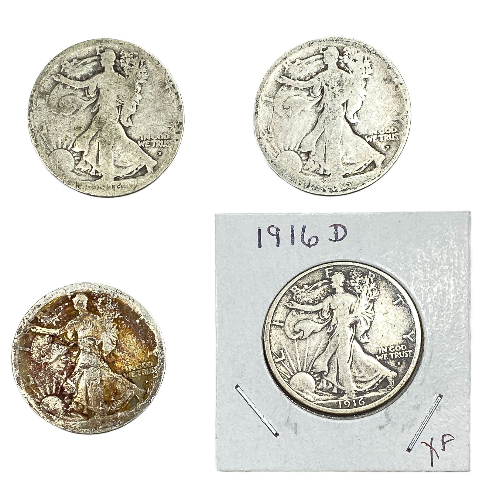 [4 Coins] 1916-D Walking Liberty Half Dollar (1 of 2)