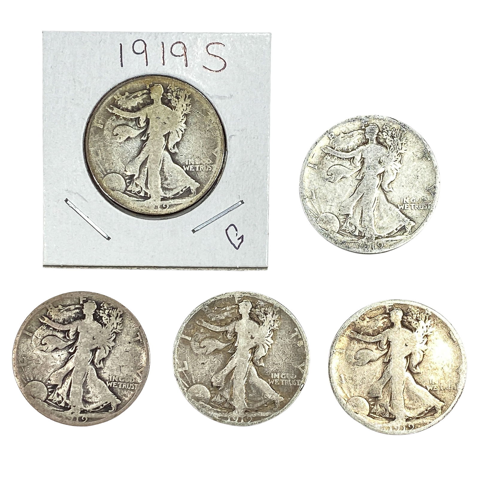 [5 Coins] 1919-S Walking Liberty Half Dollar: [5 Coins] 1919-S Walking Liberty Half Dollar