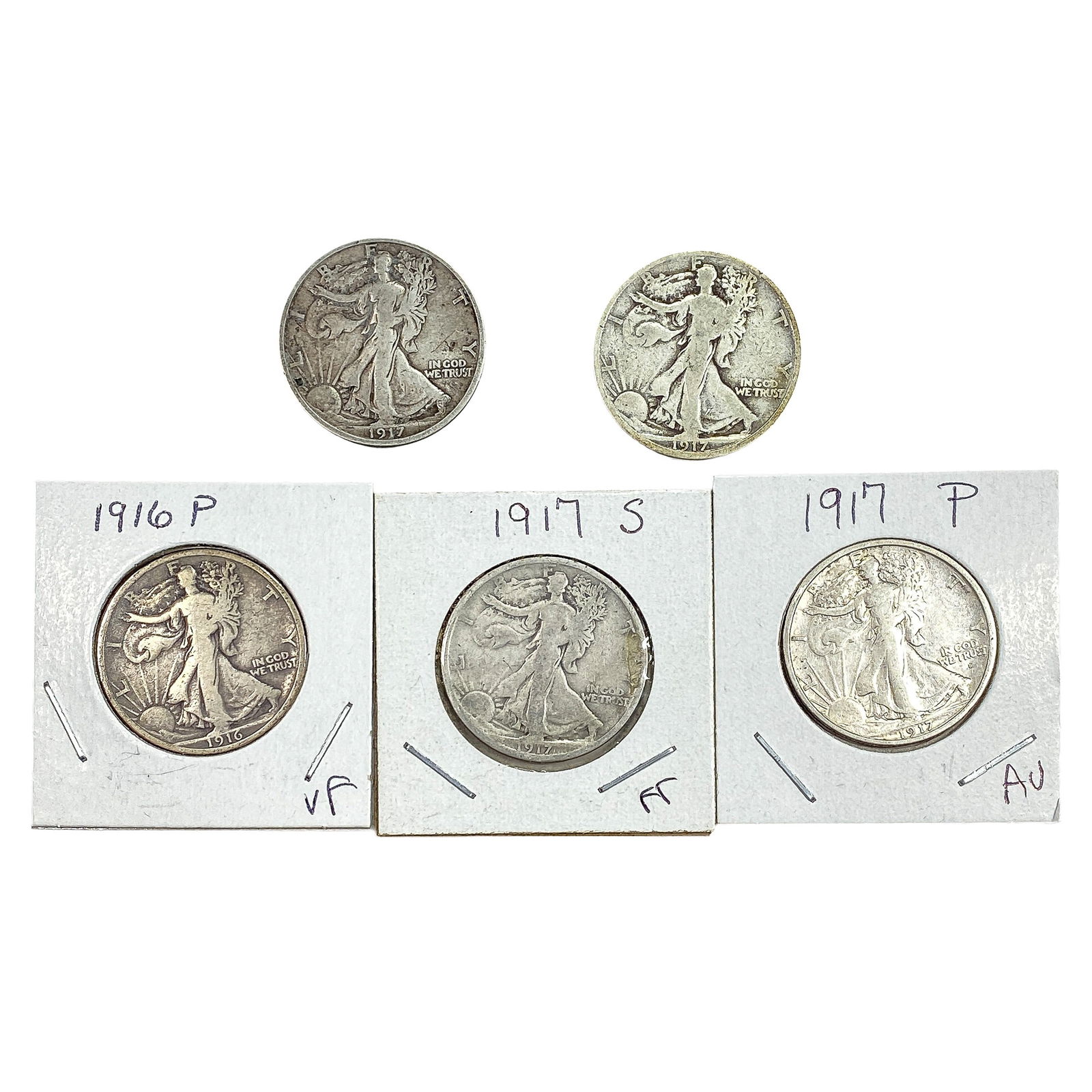 [5 Coins] 1916-1917 Walking Liberty Half Dollar: [5 Coins] 1916-1917 Walking Liberty Half Dollar
