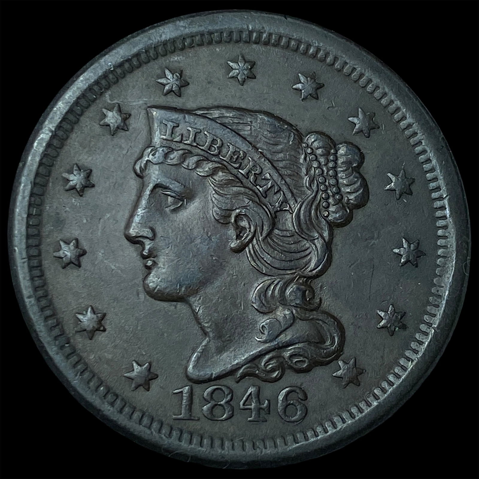 1846 1846/46 Sm. Date Braided Hair Large Cent CLOSELY UNCIRCULATED: 1846 1846/46 Sm. Date Braided Hair Large Cent CLOSELY UNCIRCULATED