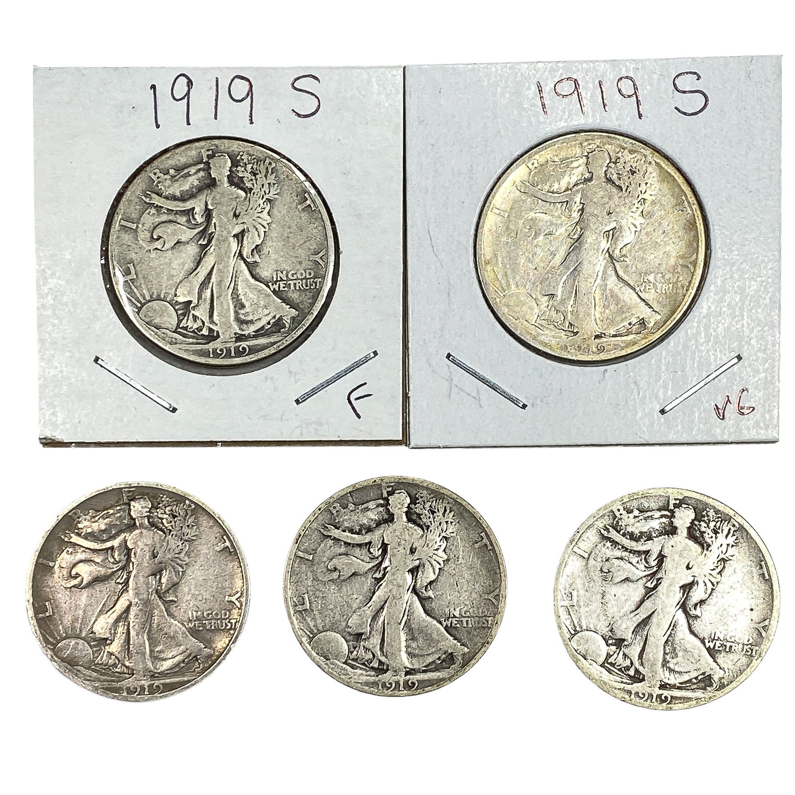 [5 Coins] 1919 Walking Liberty Half Dollar: [5 Coins] 1919 Walking Liberty Half Dollar