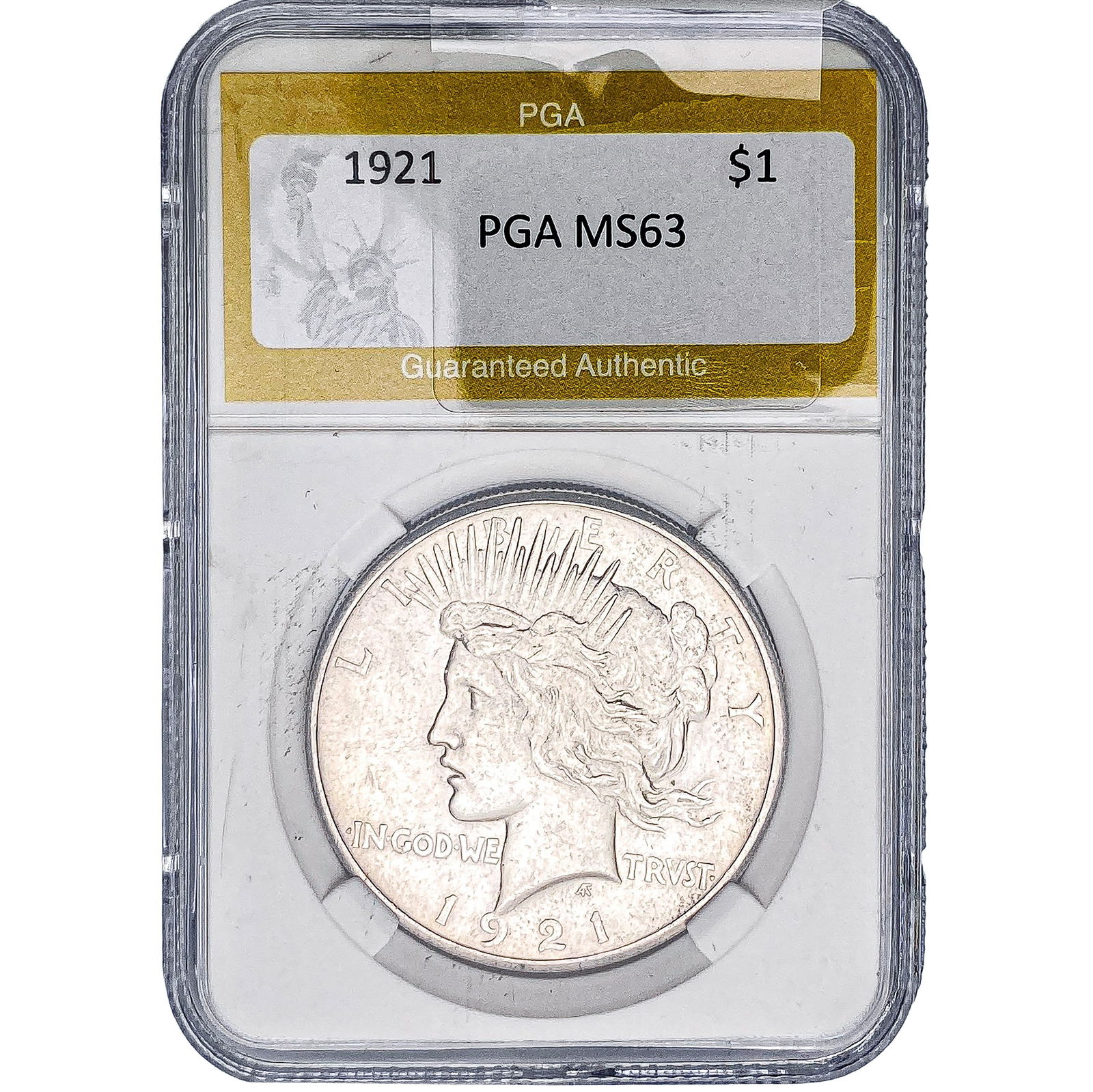 1921 Silver Peace Dollar PGA MS63: 1921 Silver Peace Dollar PGA MS63