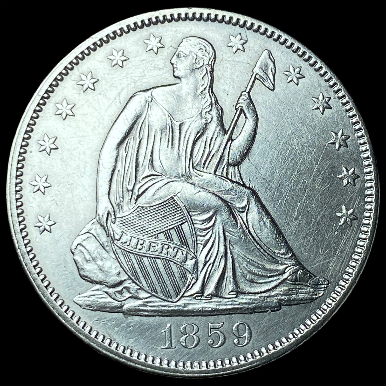1859 Seated Liberty Half Dollar CLOSELY UNCIRCULATED: 1859 Seated Liberty Half Dollar CLOSELY UNCIRCULATED