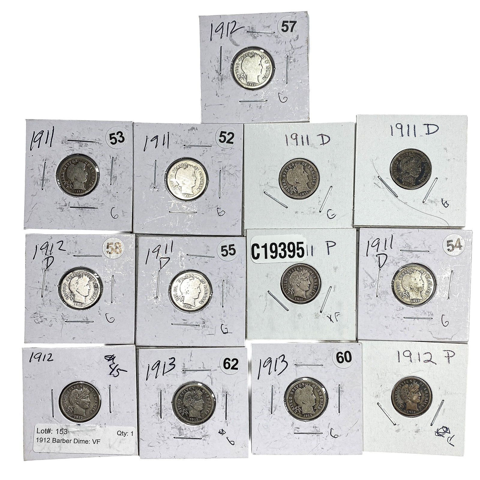 [13 Coins] 1911-1913 Barber Dime (1 of 2)