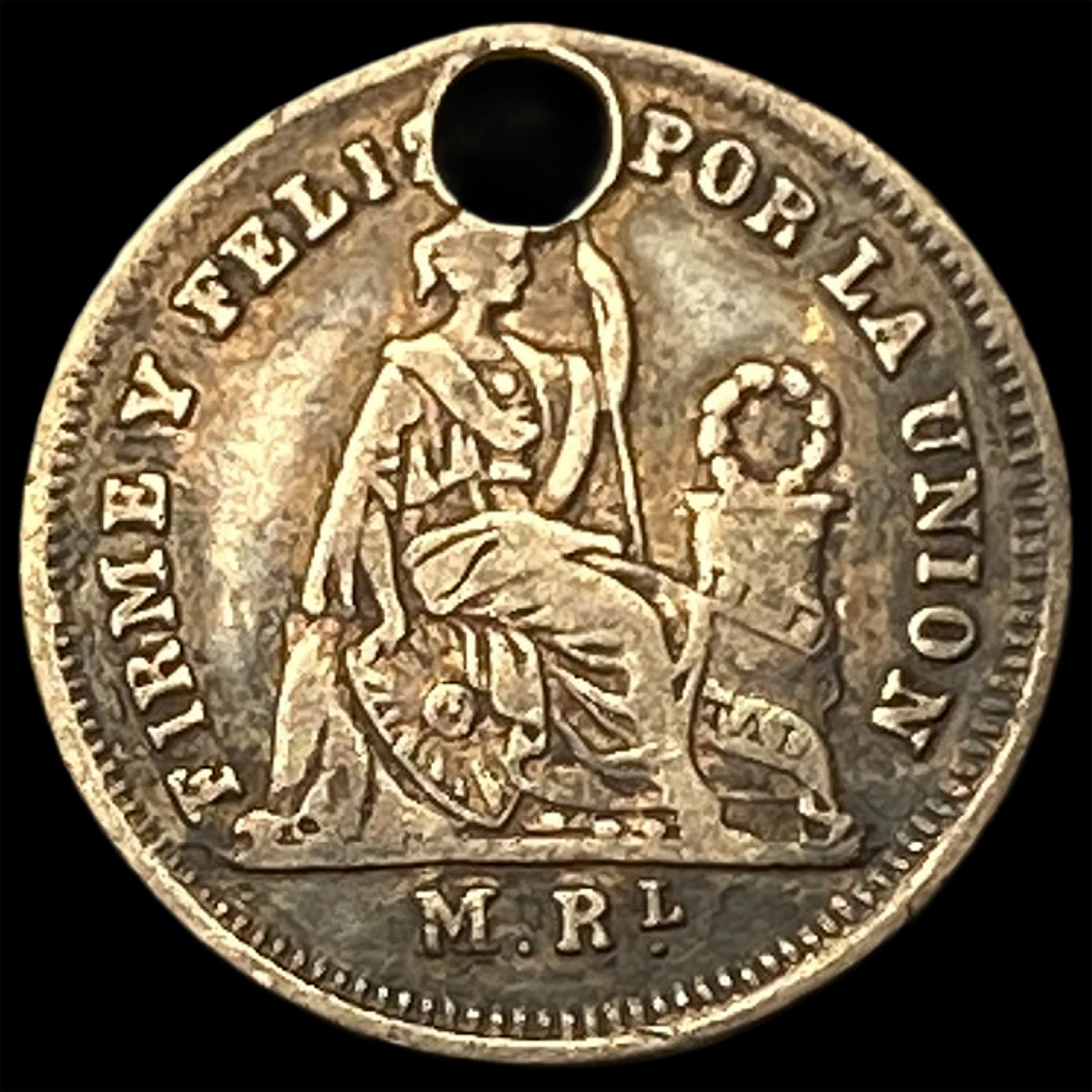 1861 Peru (Lima) 1/2 Real NEARLY UNCIRCULATED: 1861 Peru (Lima) 1/2 Real NEARLY UNCIRCULATED