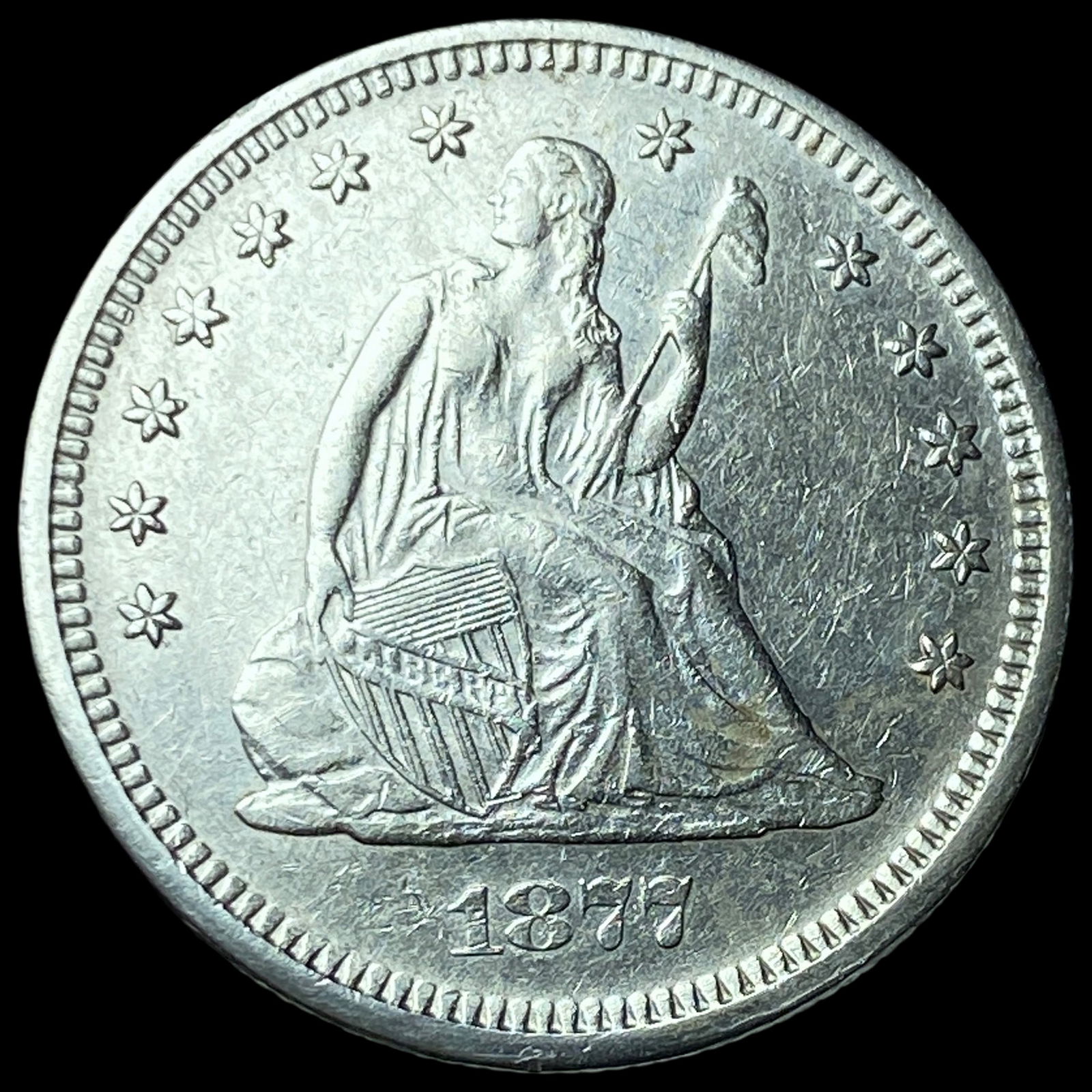 1877-S Silver Seated Liberty Quarter CLOSELY UNCIRCULATED: 1877-S Silver Seated Liberty Quarter CLOSELY UNCIRCULATED