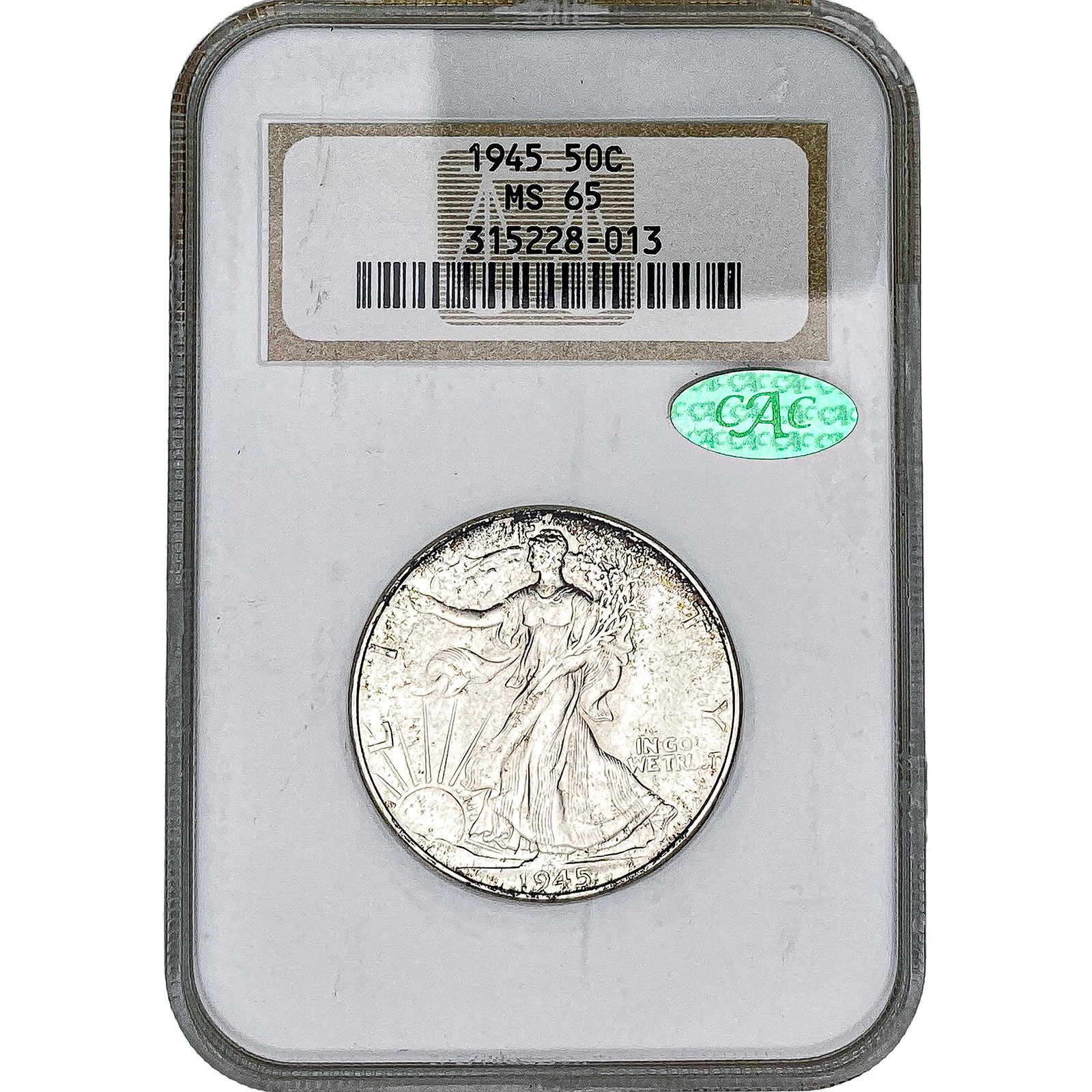 1945 CAC Walking Liberty Half Dollar NGC MS65: 1945 CAC Walking Liberty Half Dollar NGC MS65