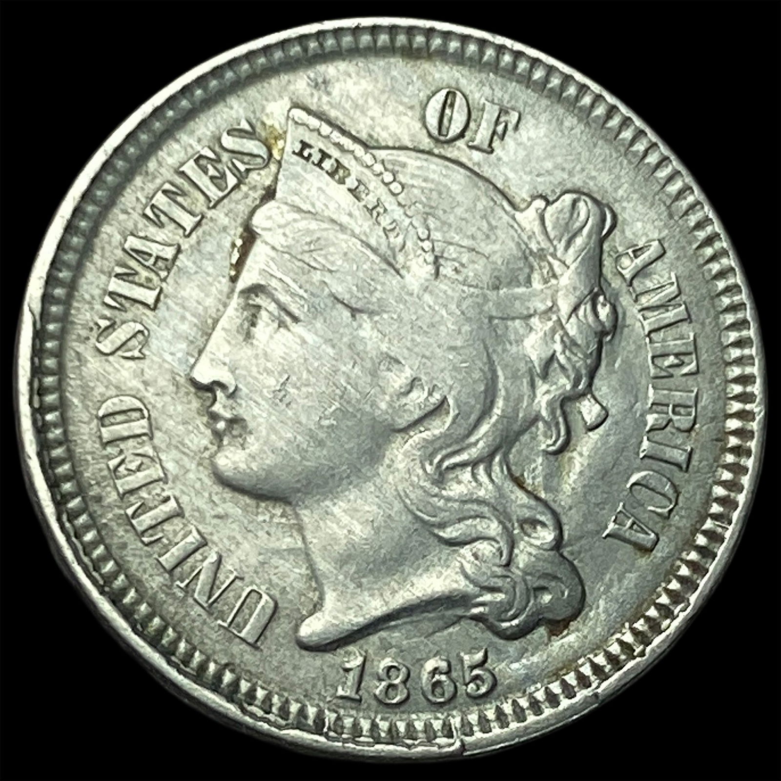 1865 Nickel Three-Cent Piece NEARLY UNCIRCULATED (1 of 2)