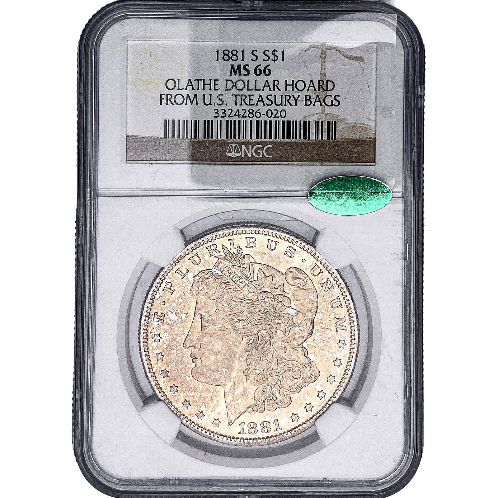 1881-S CAC Morgan Silver Dollar NGC MS66: 1881-S CAC Morgan Silver Dollar NGC MS66