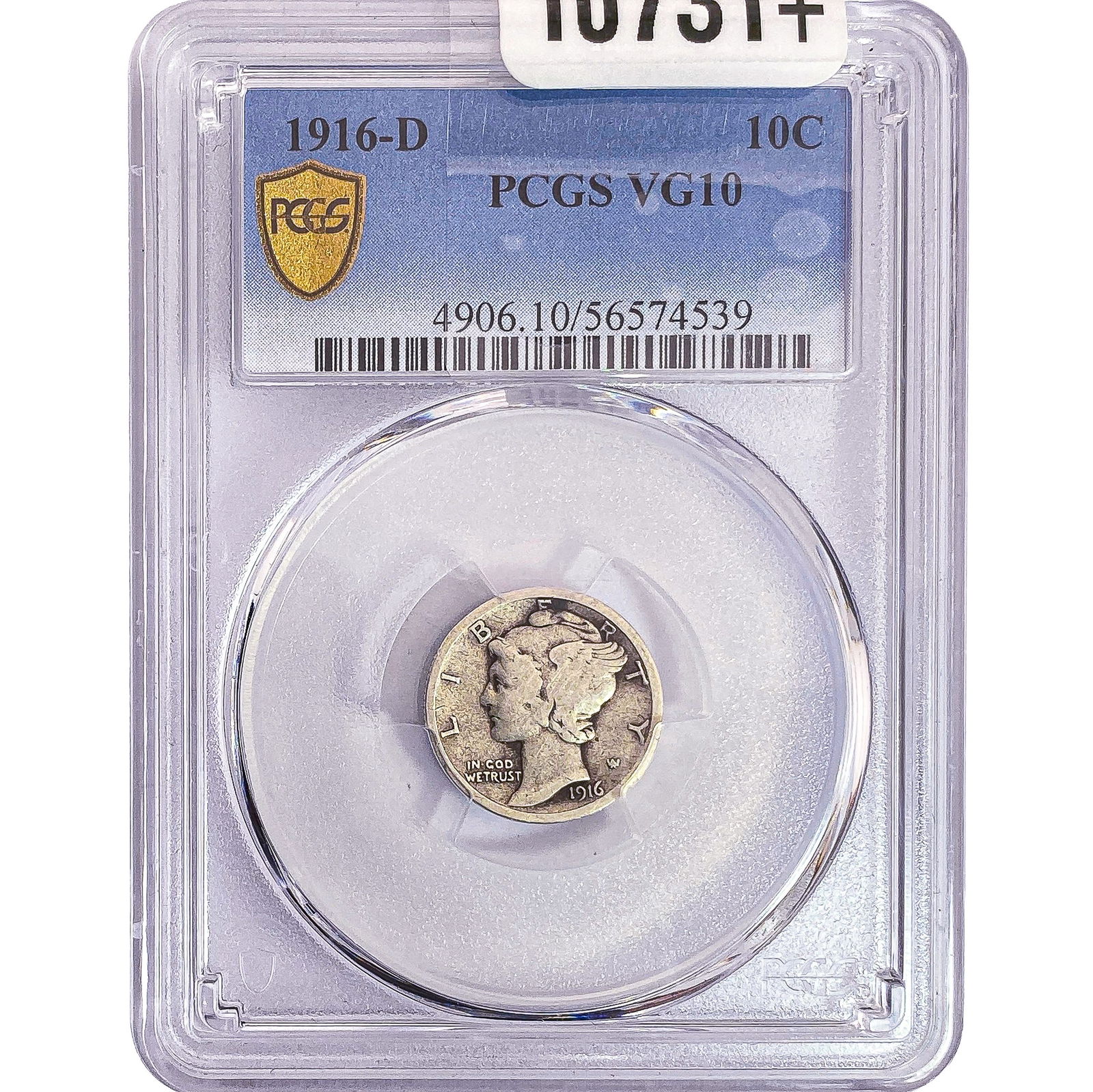 1916-D Mercury Silver Dime PCGS VG10: 1916-D Mercury Silver Dime PCGS VG10