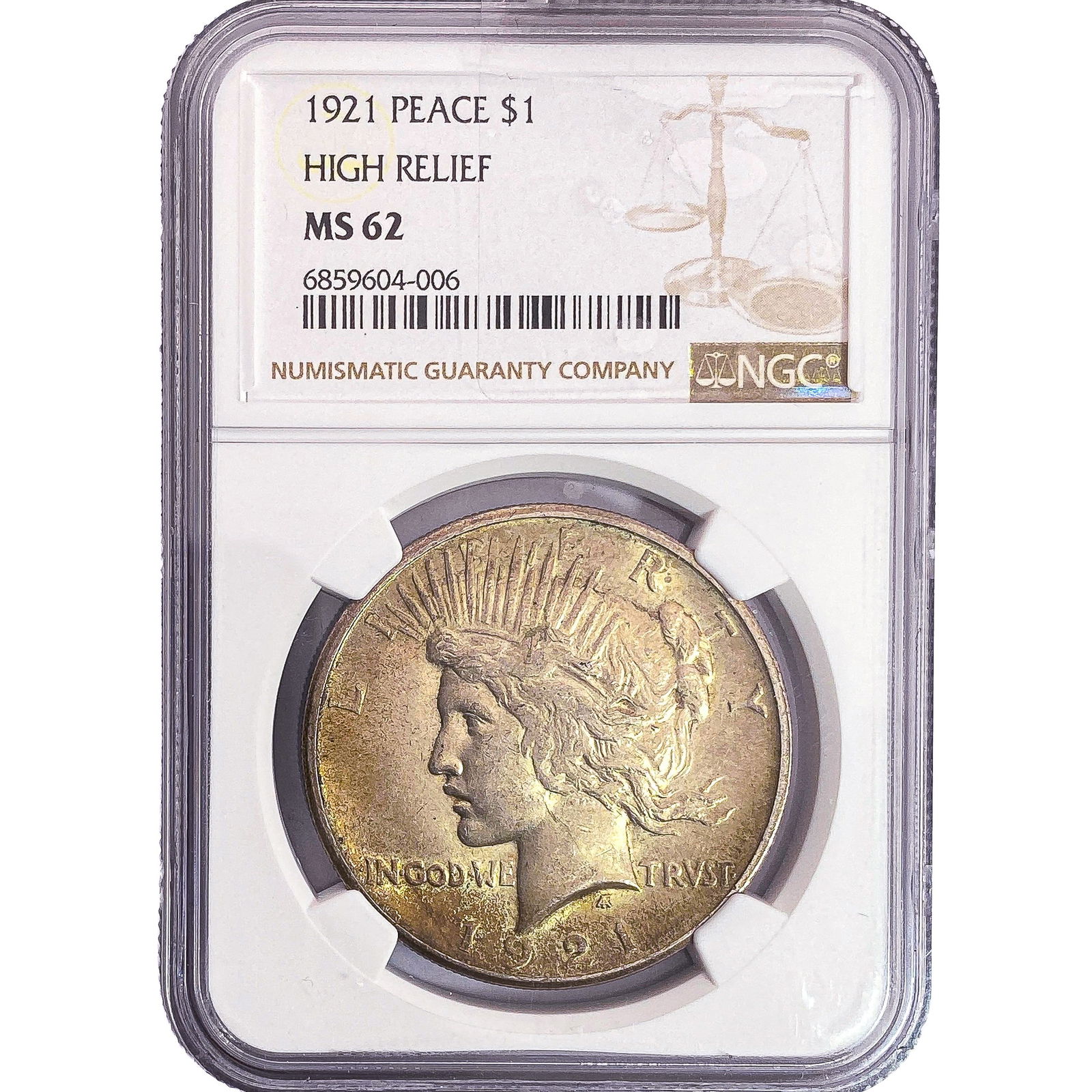 1921 Silver Peace Dollar NGC MS62 High Relief: 1921 Silver Peace Dollar NGC MS62 High Relief
