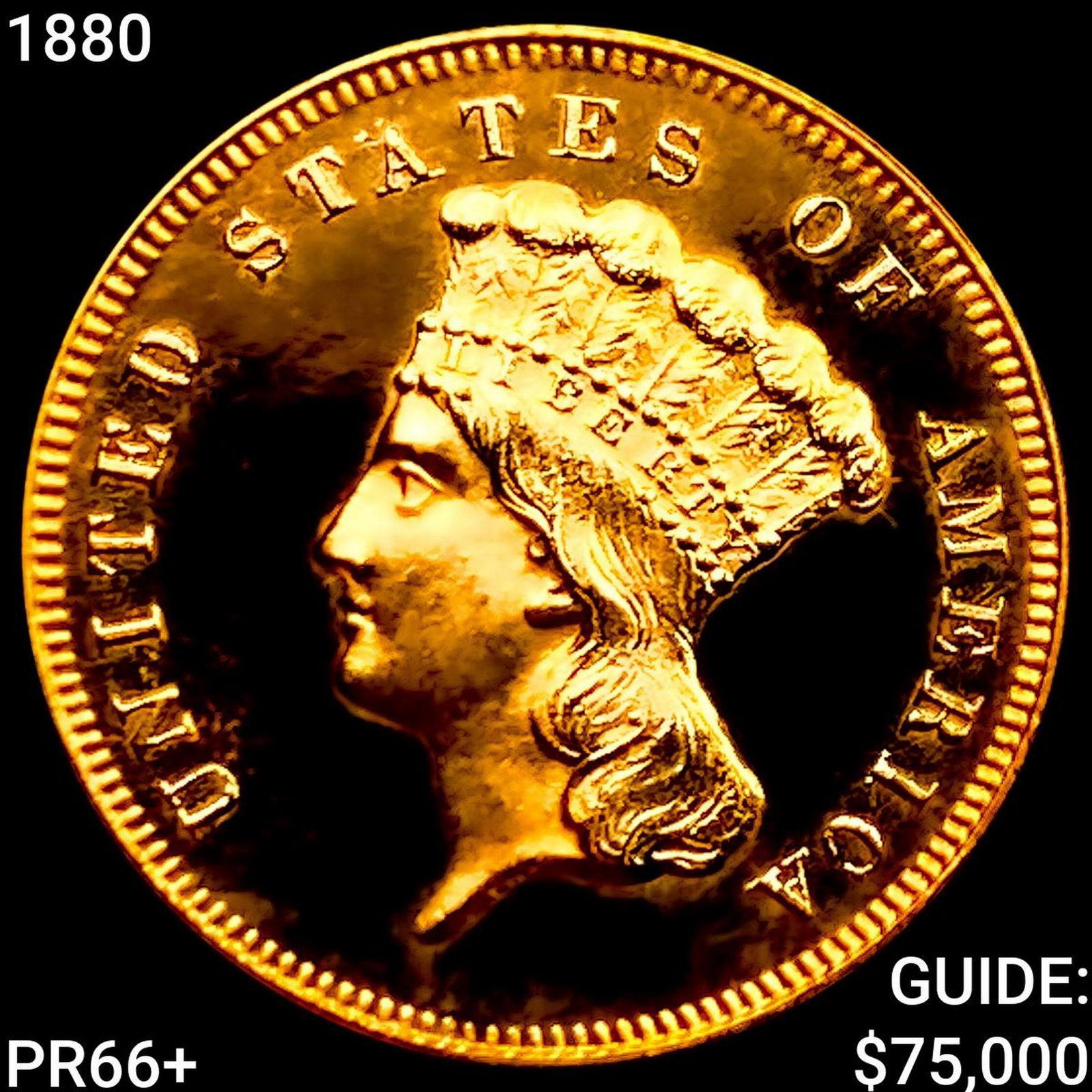 1880 $3 Gold Piece GEM PROOF + (1 of 2)