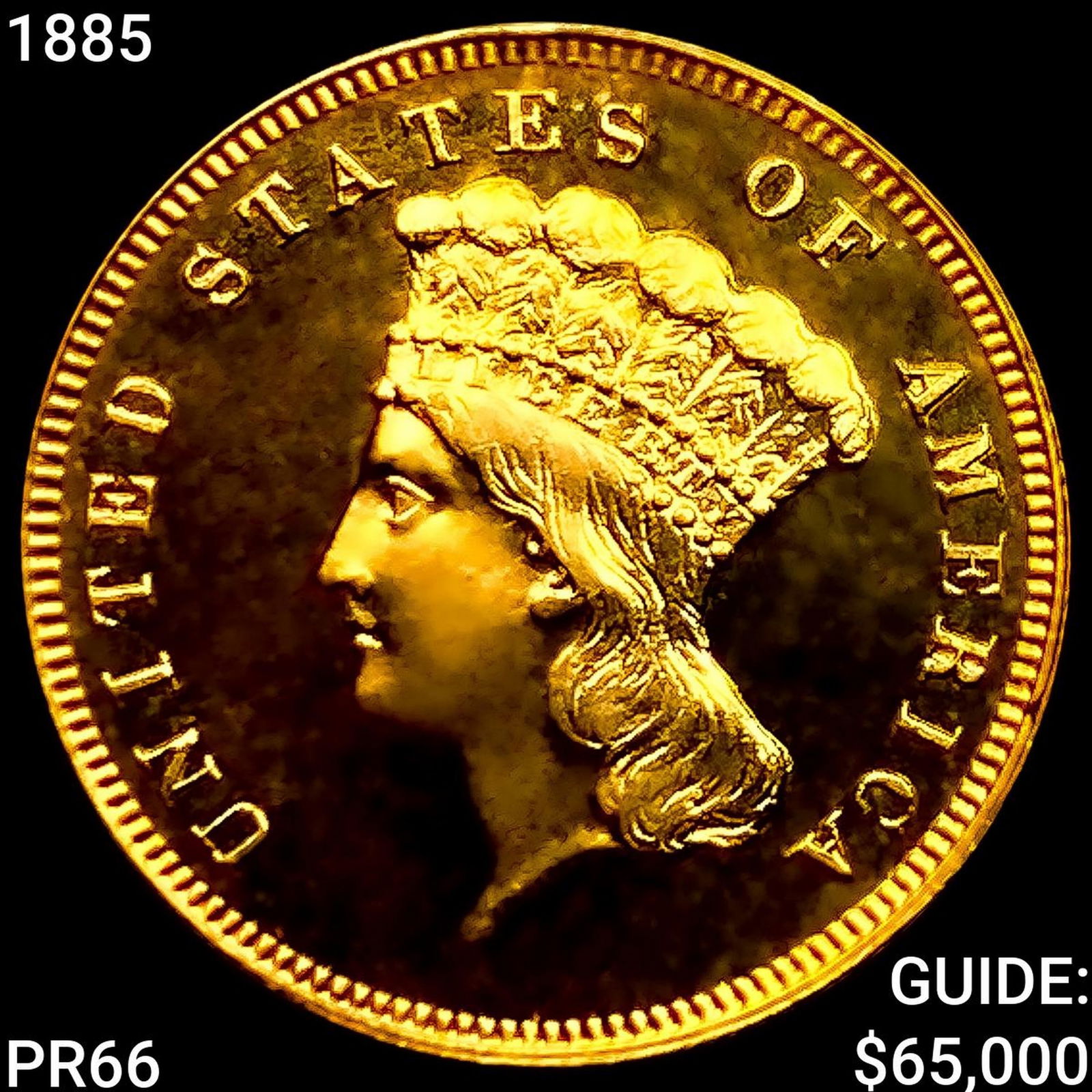1885 $3 Gold Piece SUPERB GEM PROOF: 1885 $3 Gold Piece SUPERB GEM PROOF