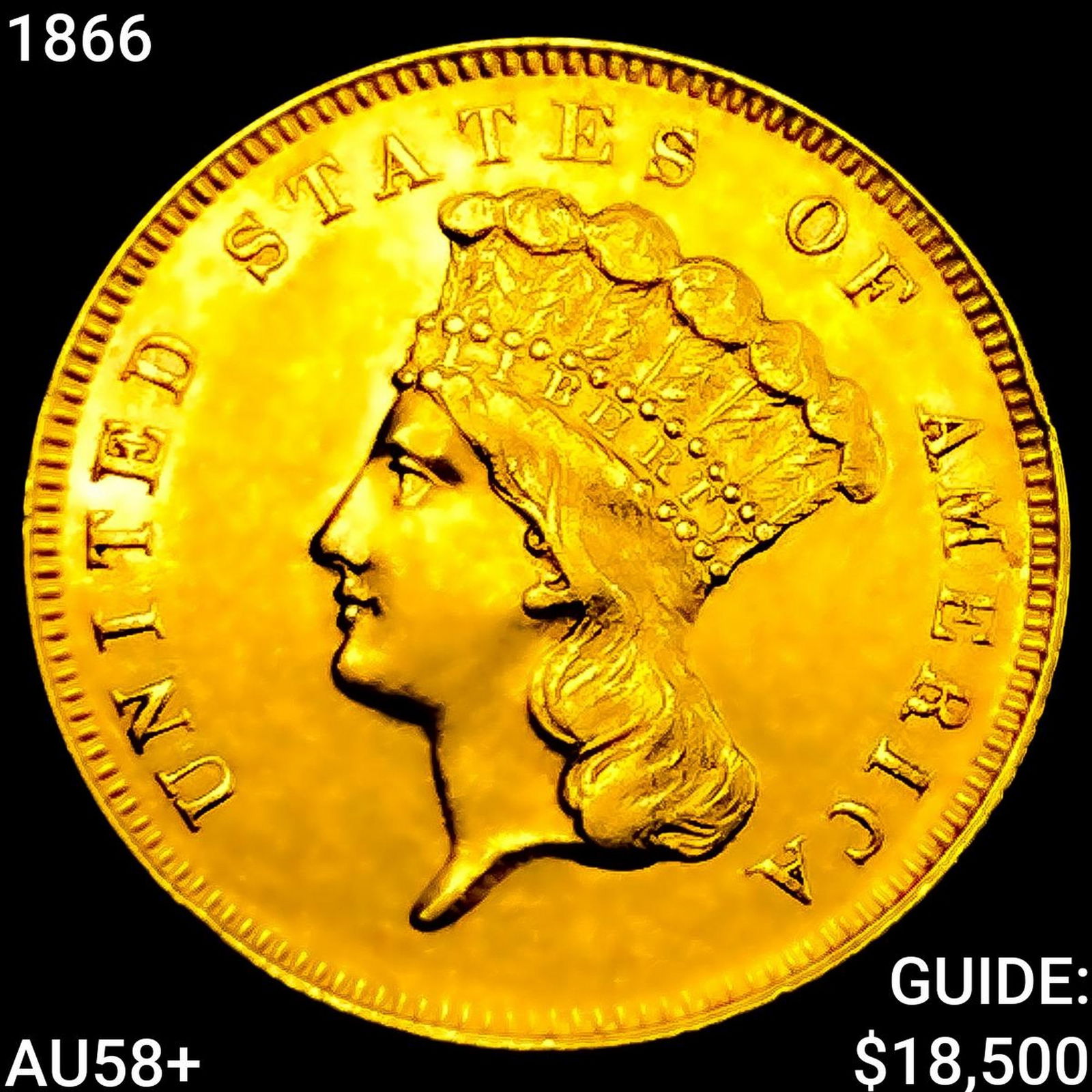 1866 $3 Gold Piece CHOICE AU+ (1 of 2)