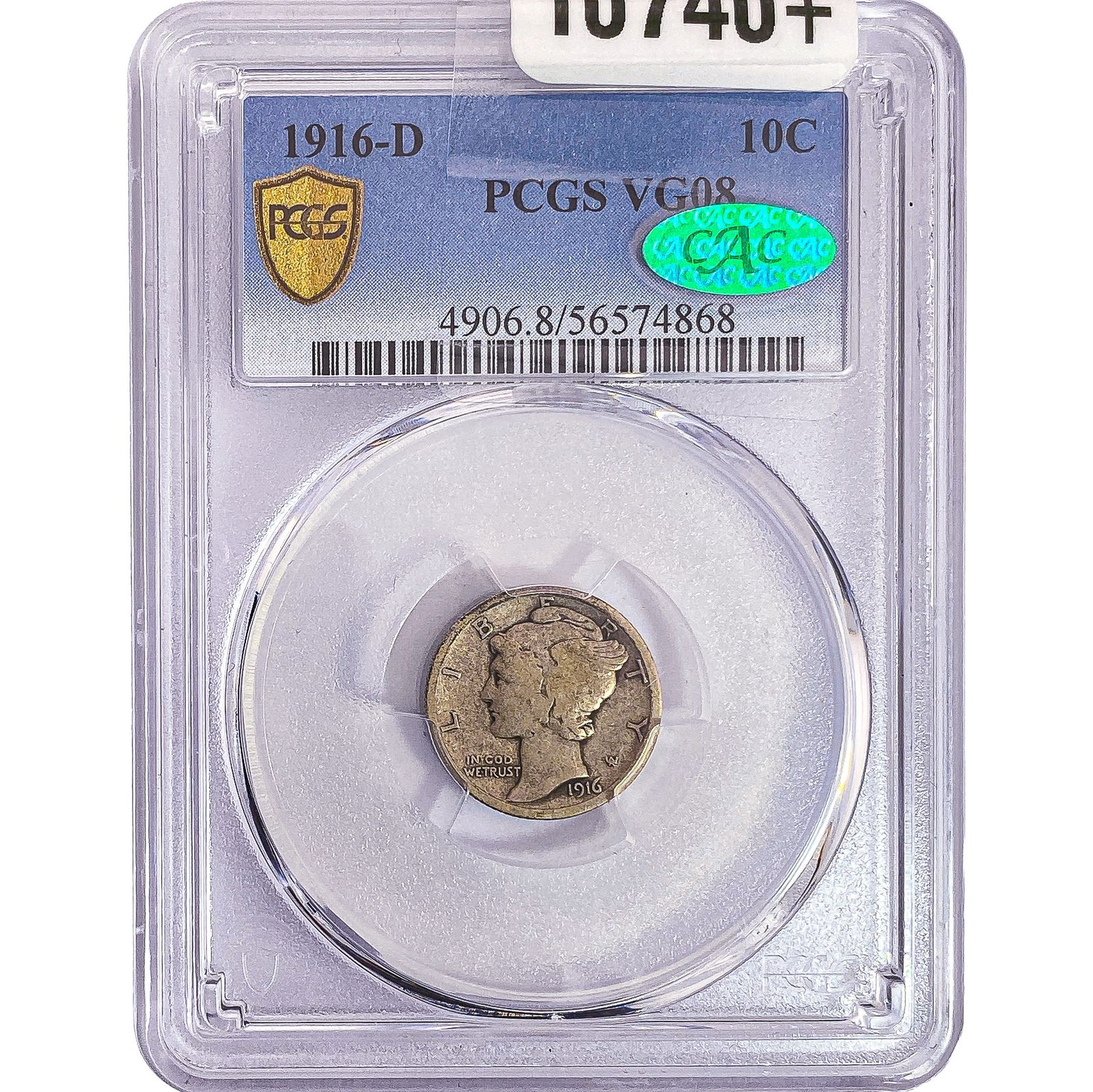 1916-D CAC Mercury Silver Dime PCGS VG08: 1916-D CAC Mercury Silver Dime PCGS VG08