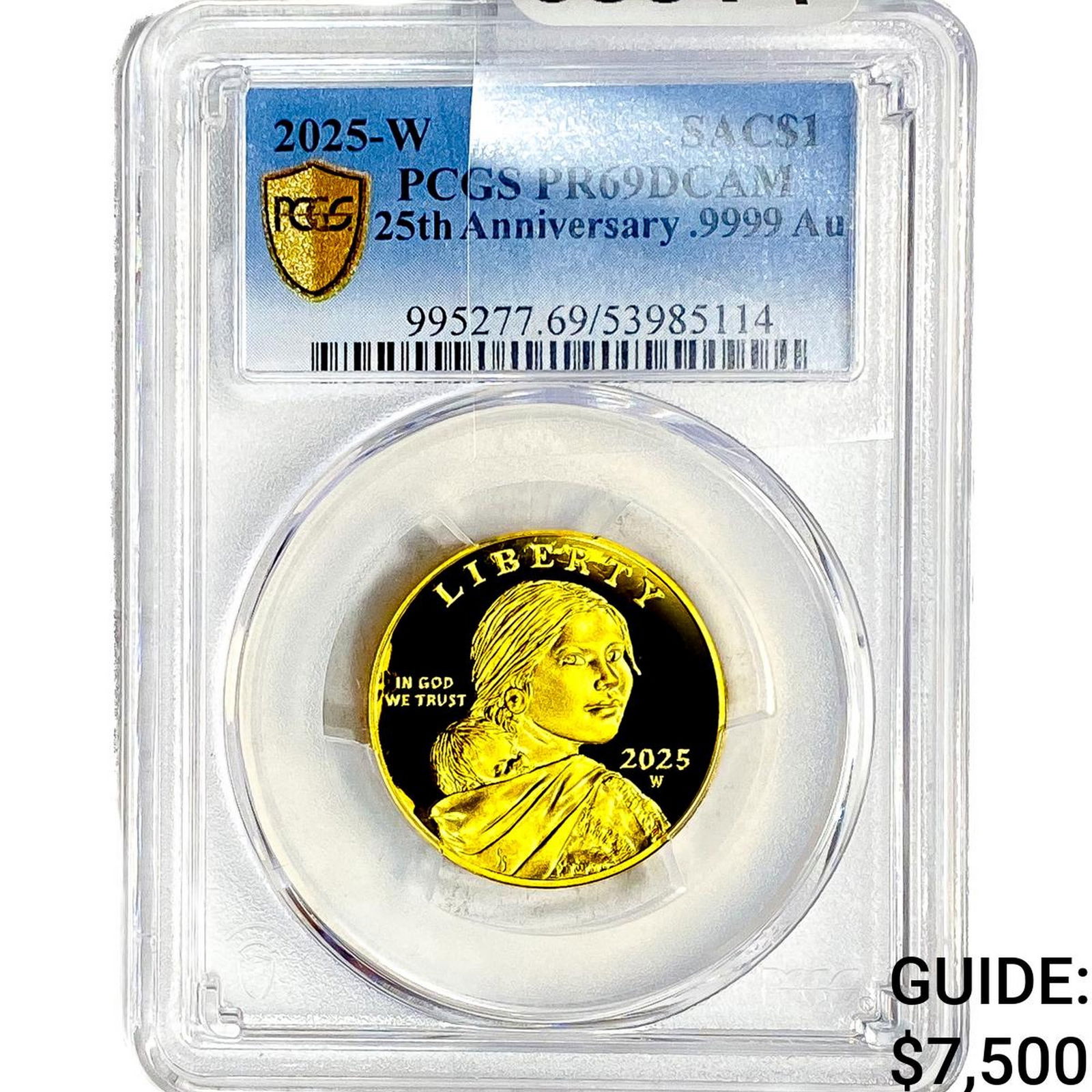 2025-W 1/2oz Gold Sacagawea Dollar PCGS PR69 DCAM: 2025-W 1/2oz Gold Sacagawea Dollar PCGS PR69 DCAM