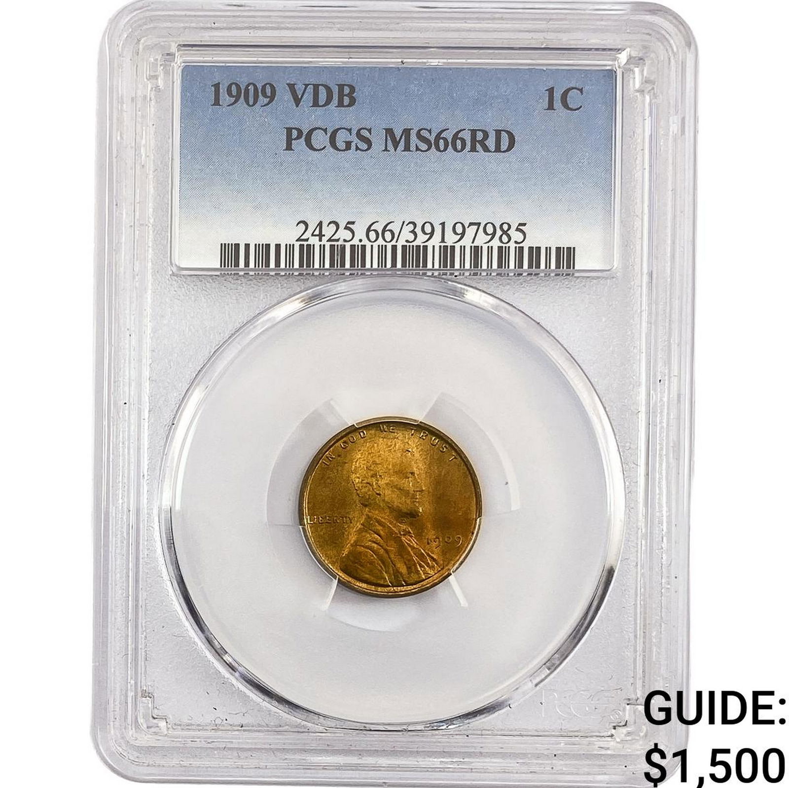 1909 VDB Wheat Cent PCGS MS66 RD: 1909 VDB Wheat Cent PCGS MS66 RD