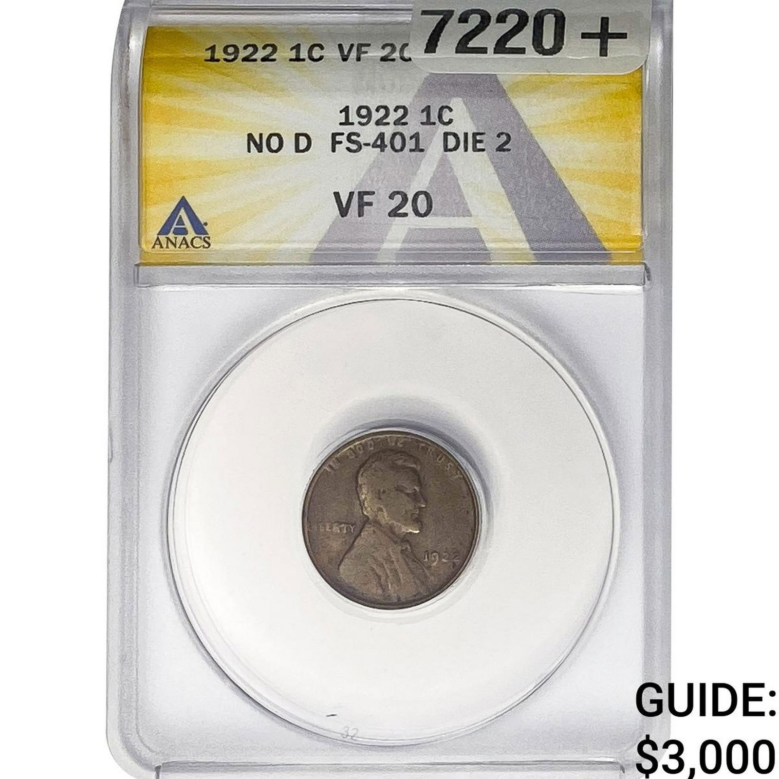 1922 Wheat Cent ANACS VF20 No D FS-401 Die 2 (1 of 2)