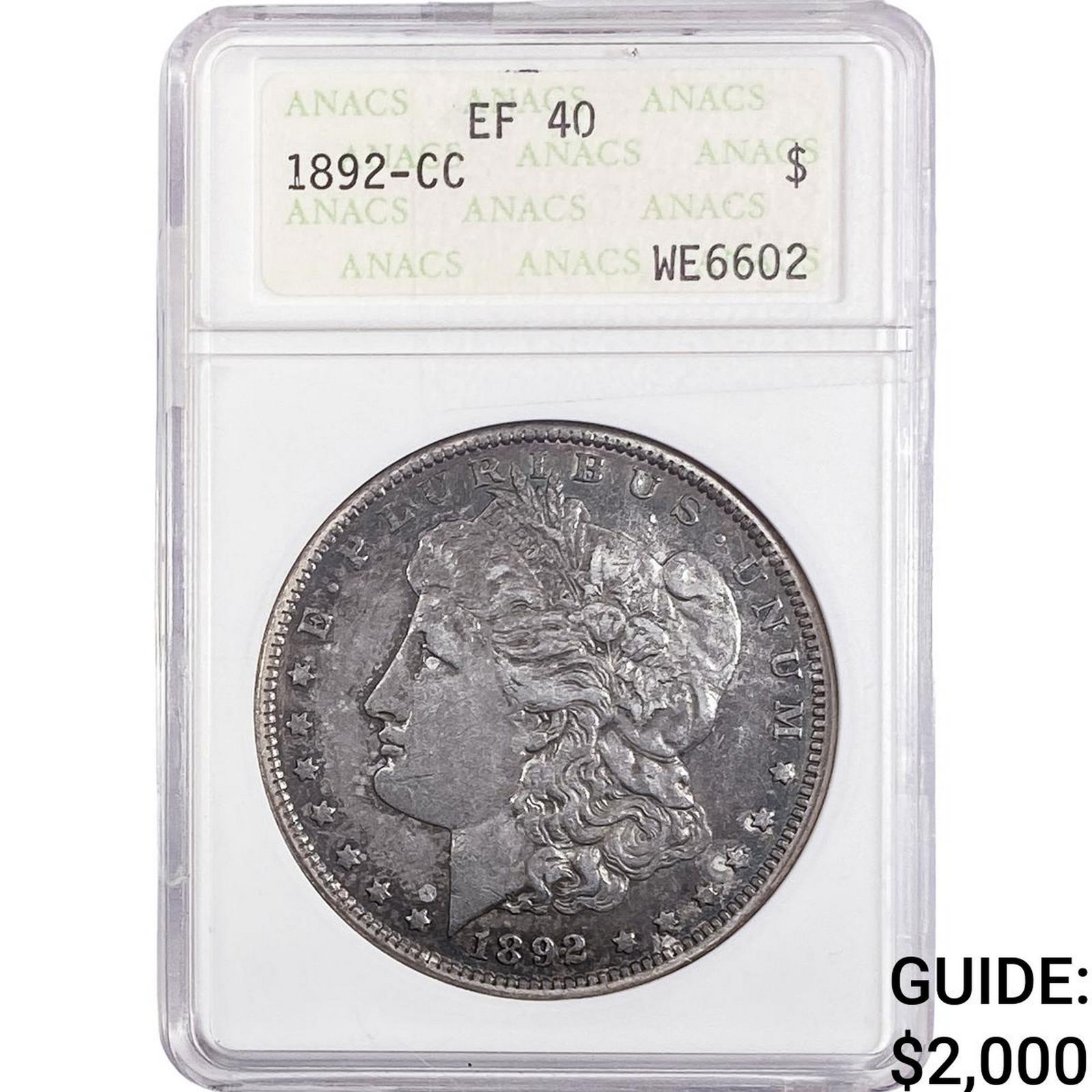 1892-CC Morgan Silver Dollar ANACS EF40: 1892-CC Morgan Silver Dollar ANACS EF40
