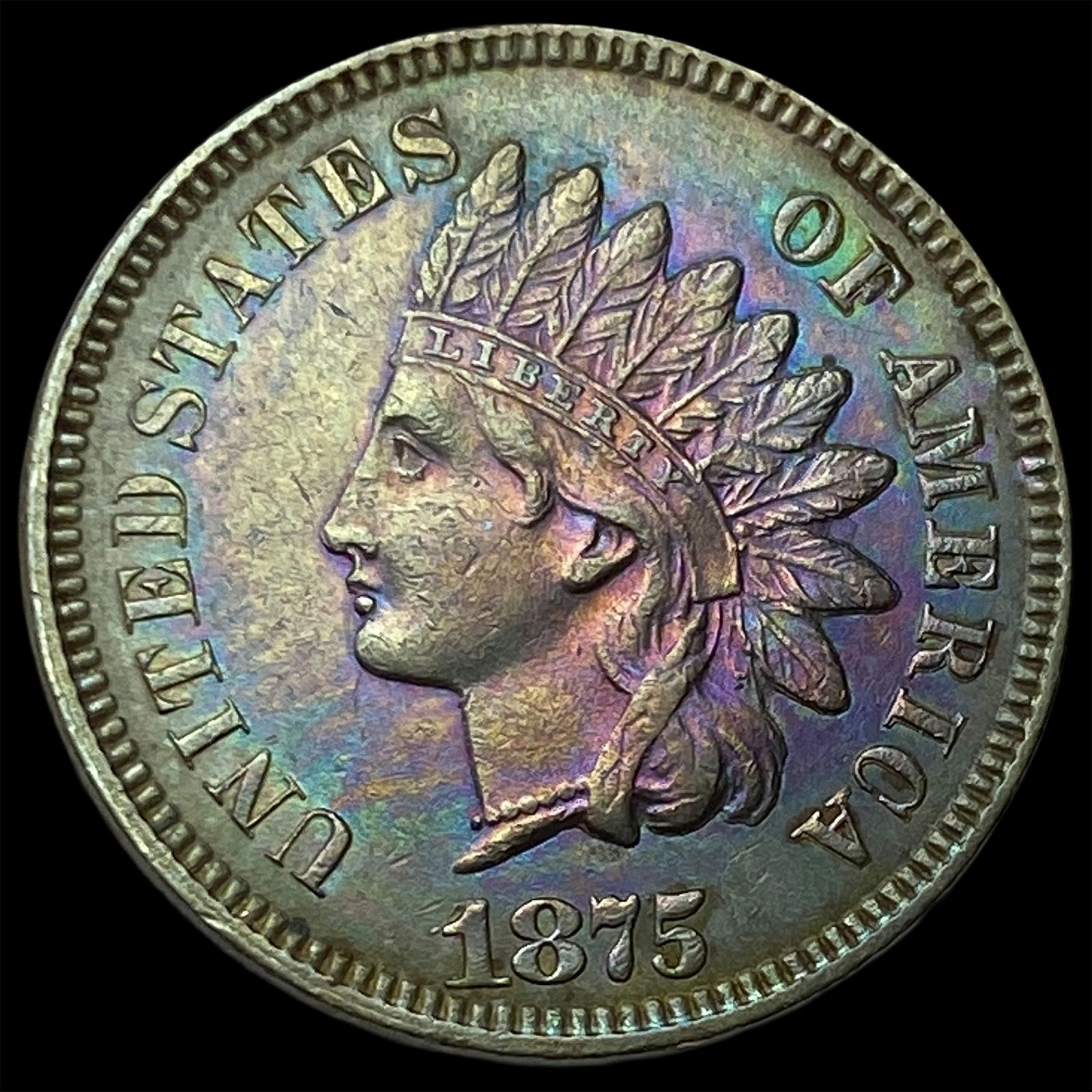 1875 Toned Indian Head Cent CHOICE AU (1 of 2)