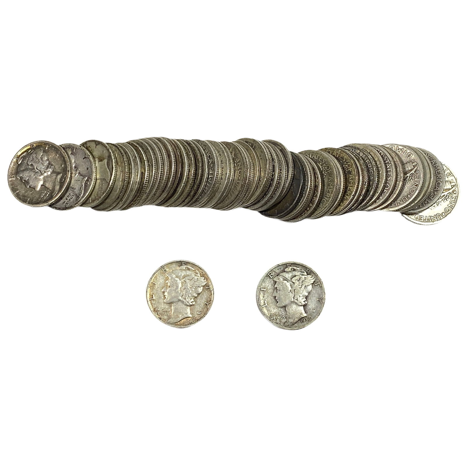 [50 Coins]Mixed Dates Silver Mercury Dime Roll: [50 Coins]Mixed Dates Silver Mercury Dime Roll