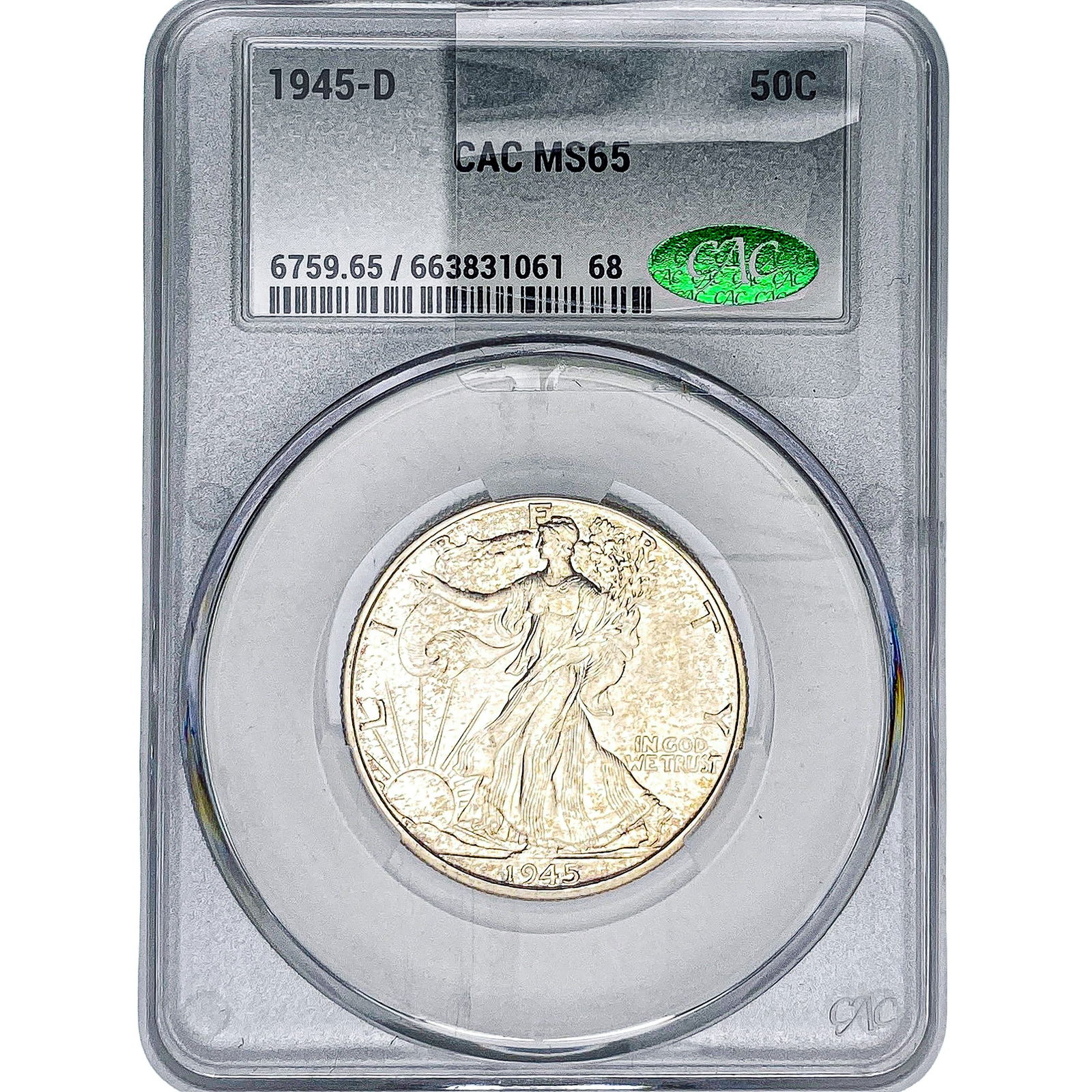1945-D Walking Liberty Half Dollar CAC MS65: 1945-D Walking Liberty Half Dollar CAC MS65