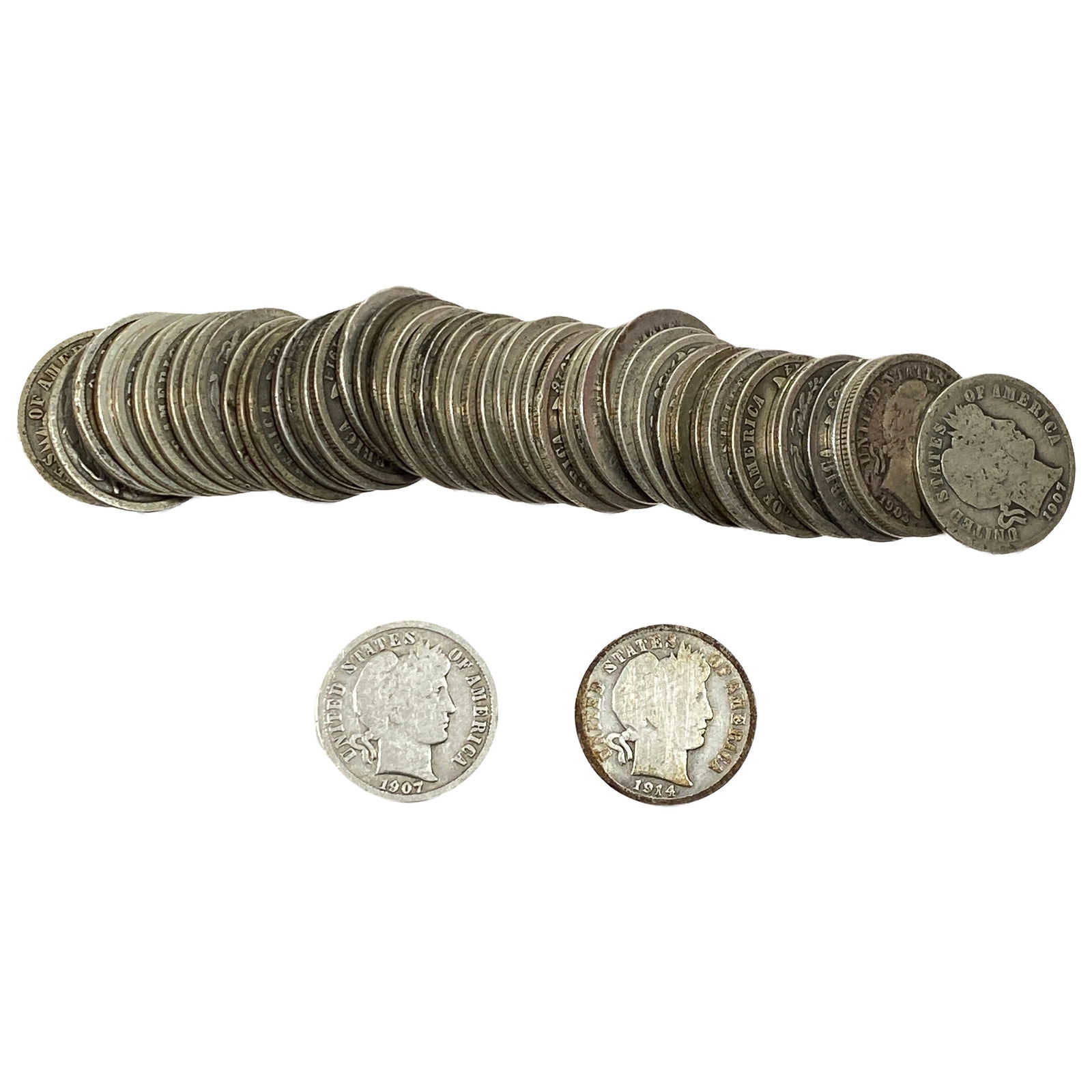[50 Coins]Mixed Dates Silver Barber Dime Roll: [50 Coins]Mixed Dates Silver Barber Dime Roll