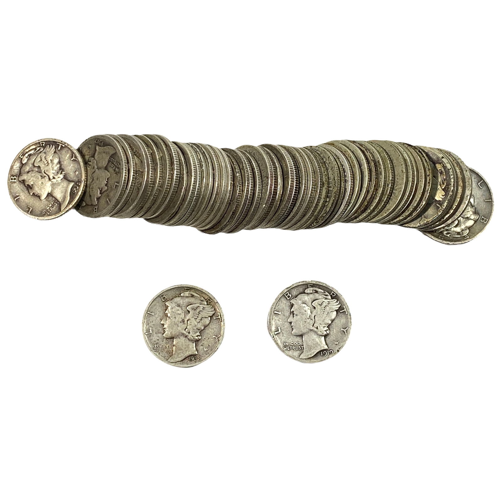[50 Coins]Mixed Dates Silver Mercury Dime Roll: [50 Coins]Mixed Dates Silver Mercury Dime Roll