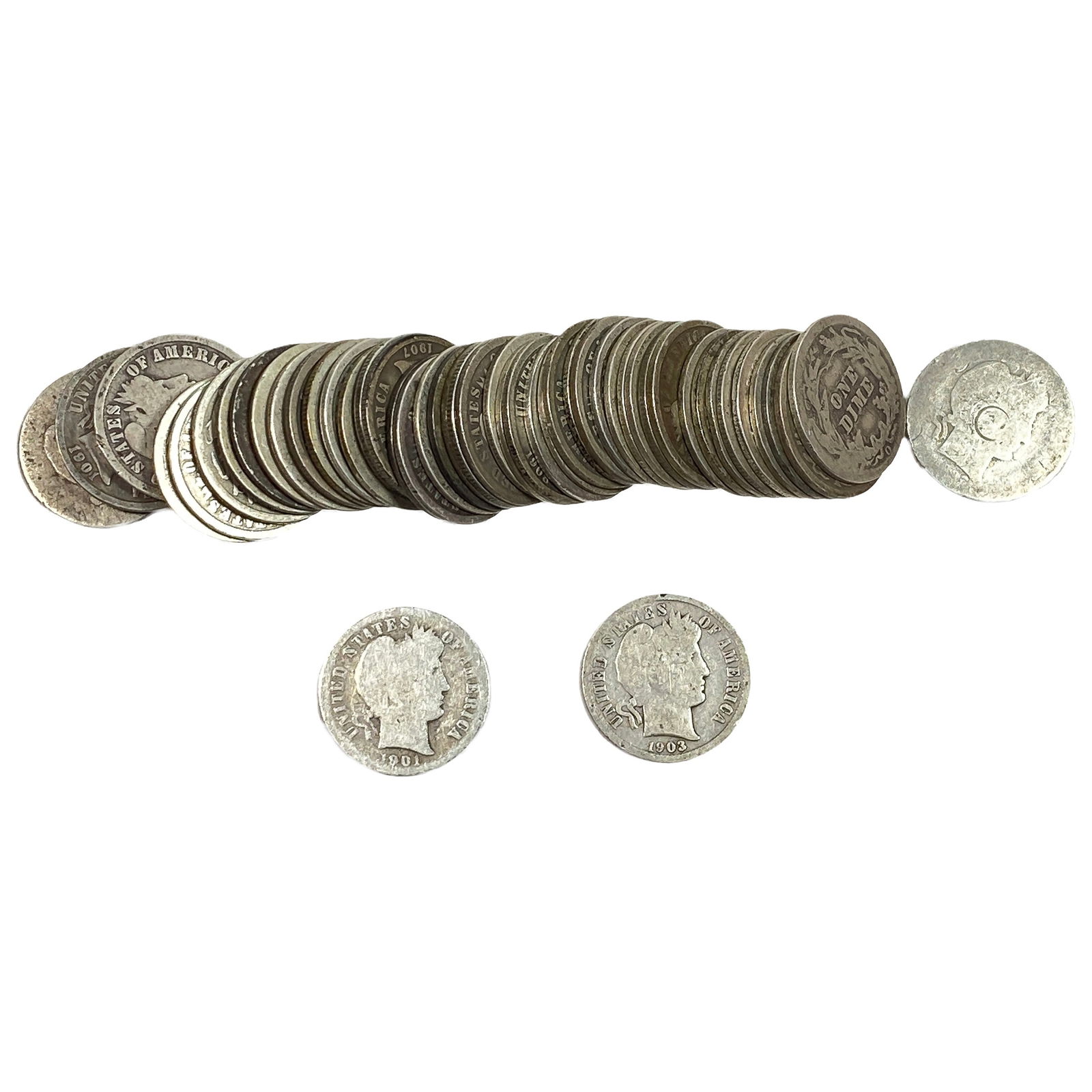 [50 Coins]Mixed Dates Silver Barber Dime Roll: [50 Coins]Mixed Dates Silver Barber Dime Roll