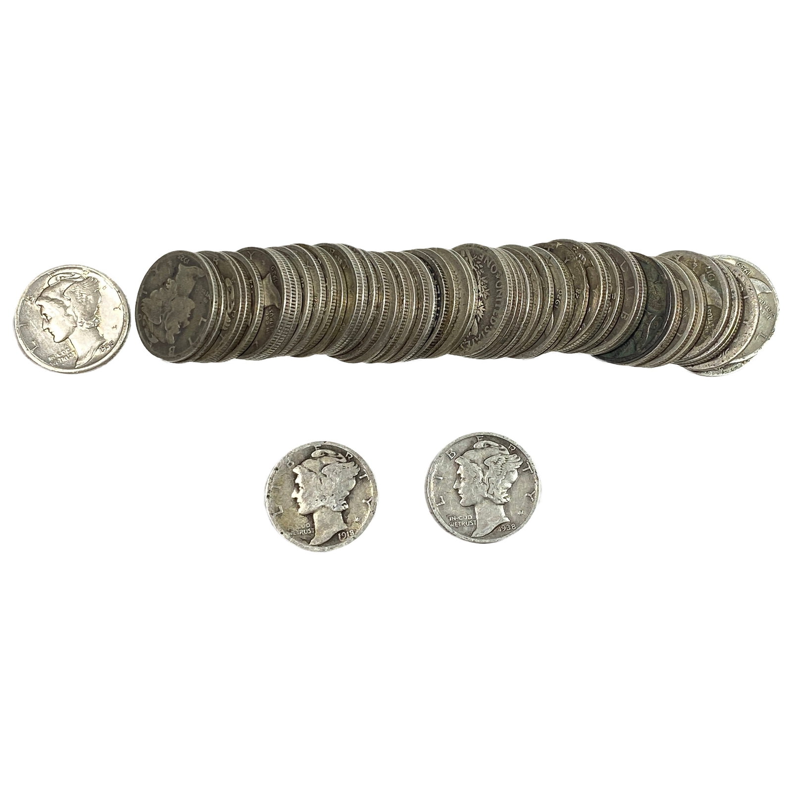 [54 Coins]Mixed Dates Silver Mecrury Dime Roll: [54 Coins]Mixed Dates Silver Mecrury Dime Roll