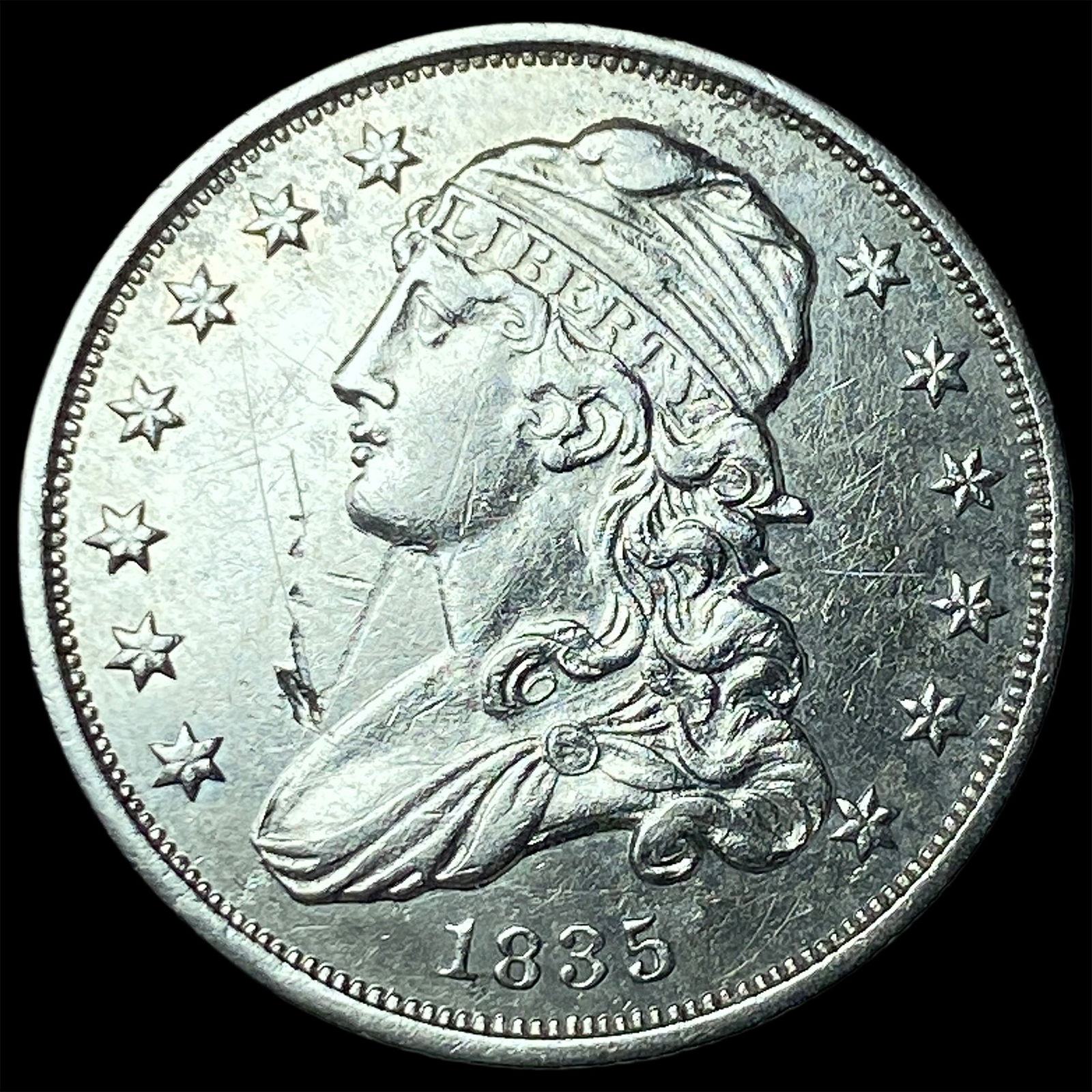 1835 Capped Bust Silver Quarter CLOSELY UNCIRCULATED (1 of 2)