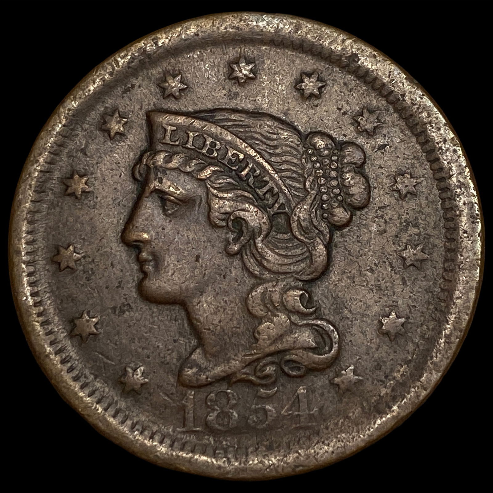 1854 Braided Hair Large Cent NEARLY UNCIRCULATED (1 of 2)