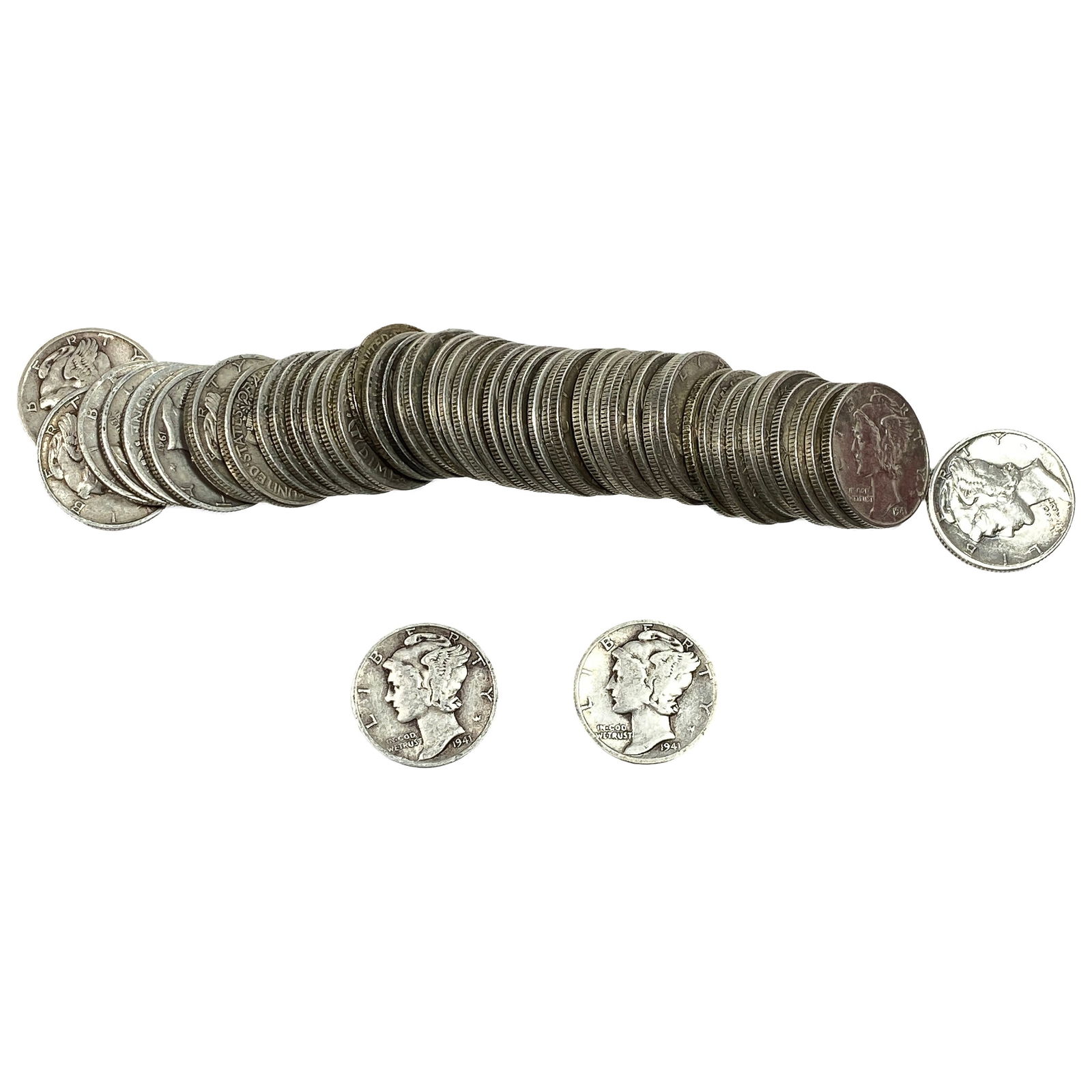 [53 Coins]Mixed Dates Silver Mercury Dime Roll: [53 Coins]Mixed Dates Silver Mercury Dime Roll