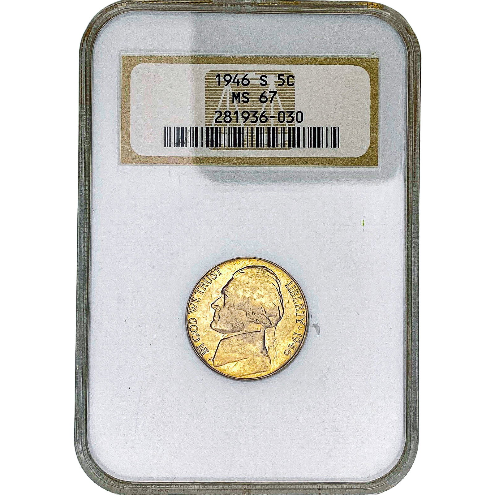 1946-S Jefferson Nickel NGC MS67: 1946-S Jefferson Nickel NGC MS67