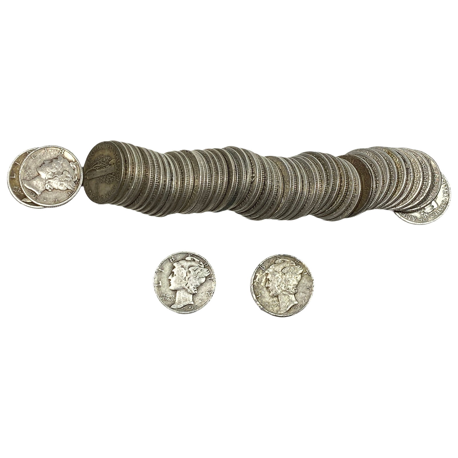 [54 Coins]Mixed Dates Silver Mercury Dime Roll: [54 Coins]Mixed Dates Silver Mercury Dime Roll