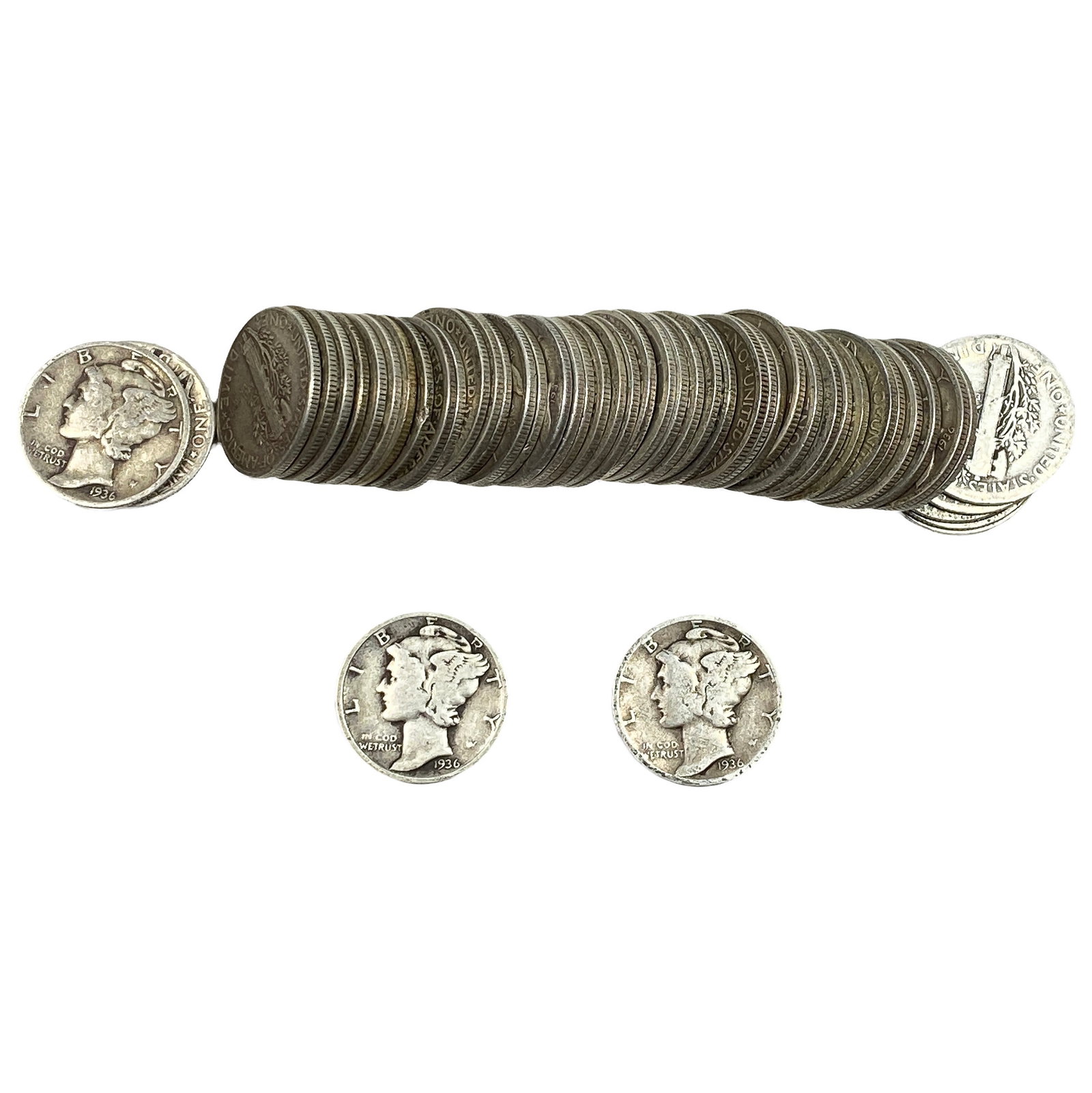 [50 Coins]Mixed Dates Silver Mercury Dime Roll: [50 Coins]Mixed Dates Silver Mercury Dime Roll