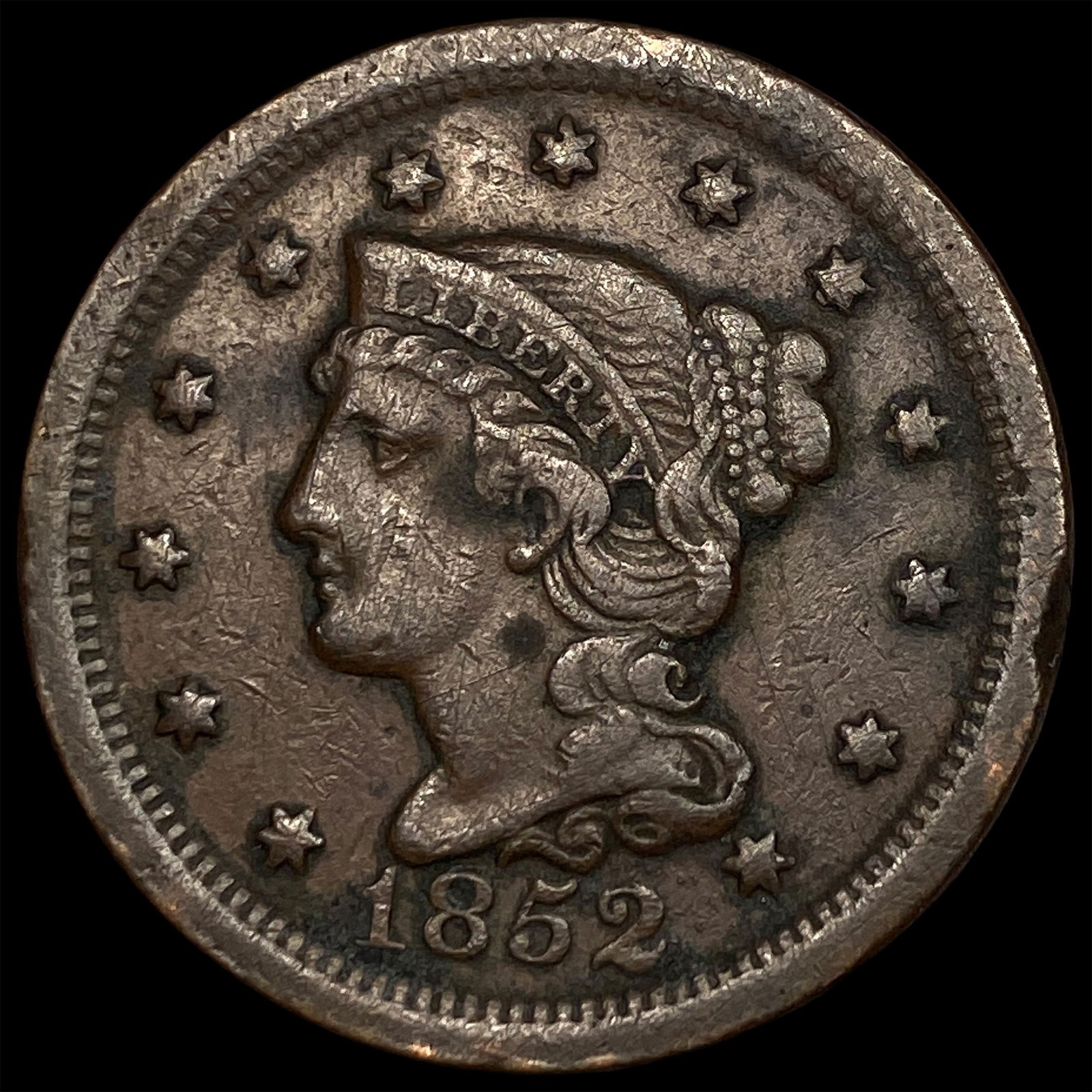1852 Braided Hair Large Cent NEARLY UNCIRCULATED: 1852 Braided Hair Large Cent NEARLY UNCIRCULATED