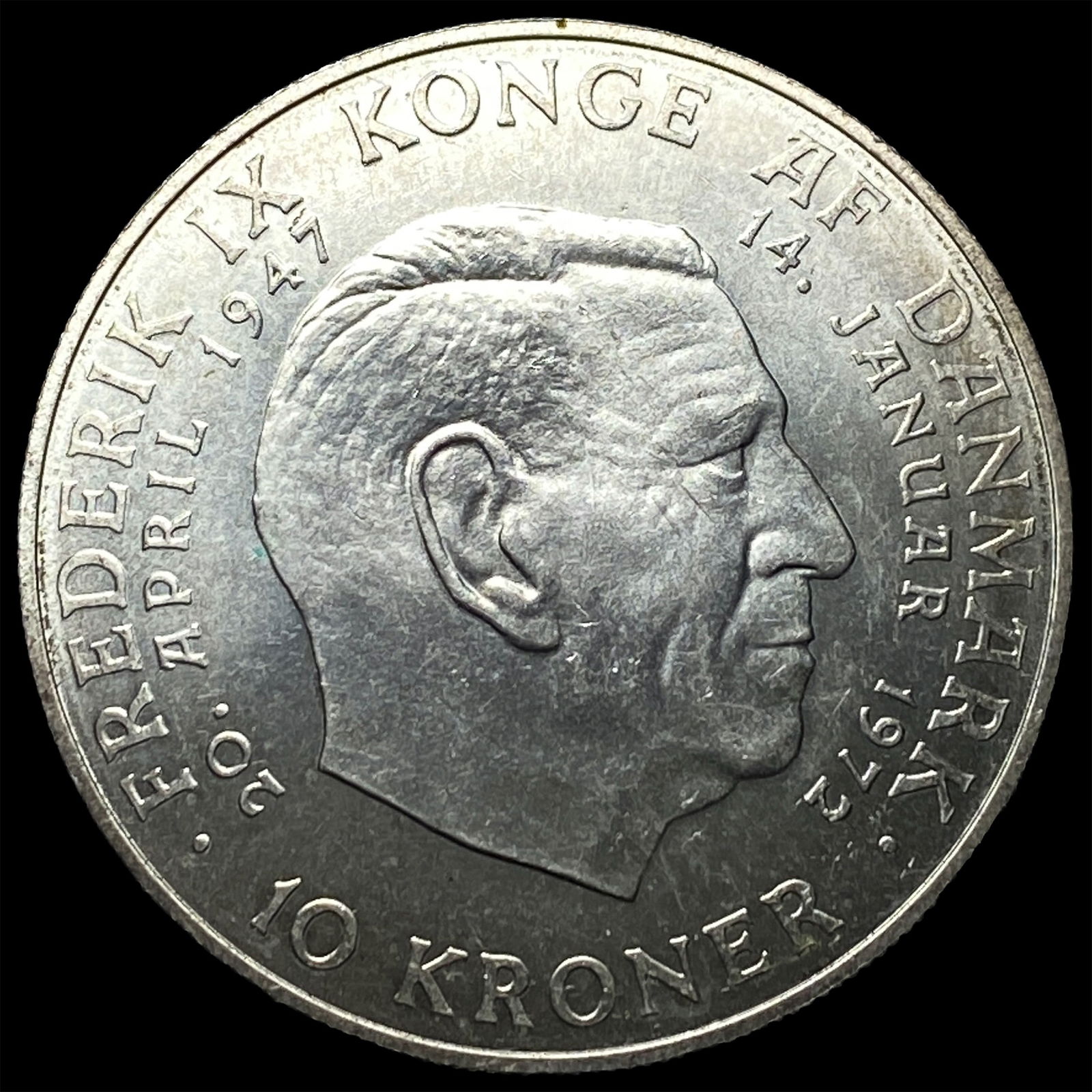 1972 Denmark .5247oz Silver 10 Kroner NEARLY UNCIRCULATED: 1972 Denmark .5247oz Silver 10 Kroner NEARLY UNCIRCULATED