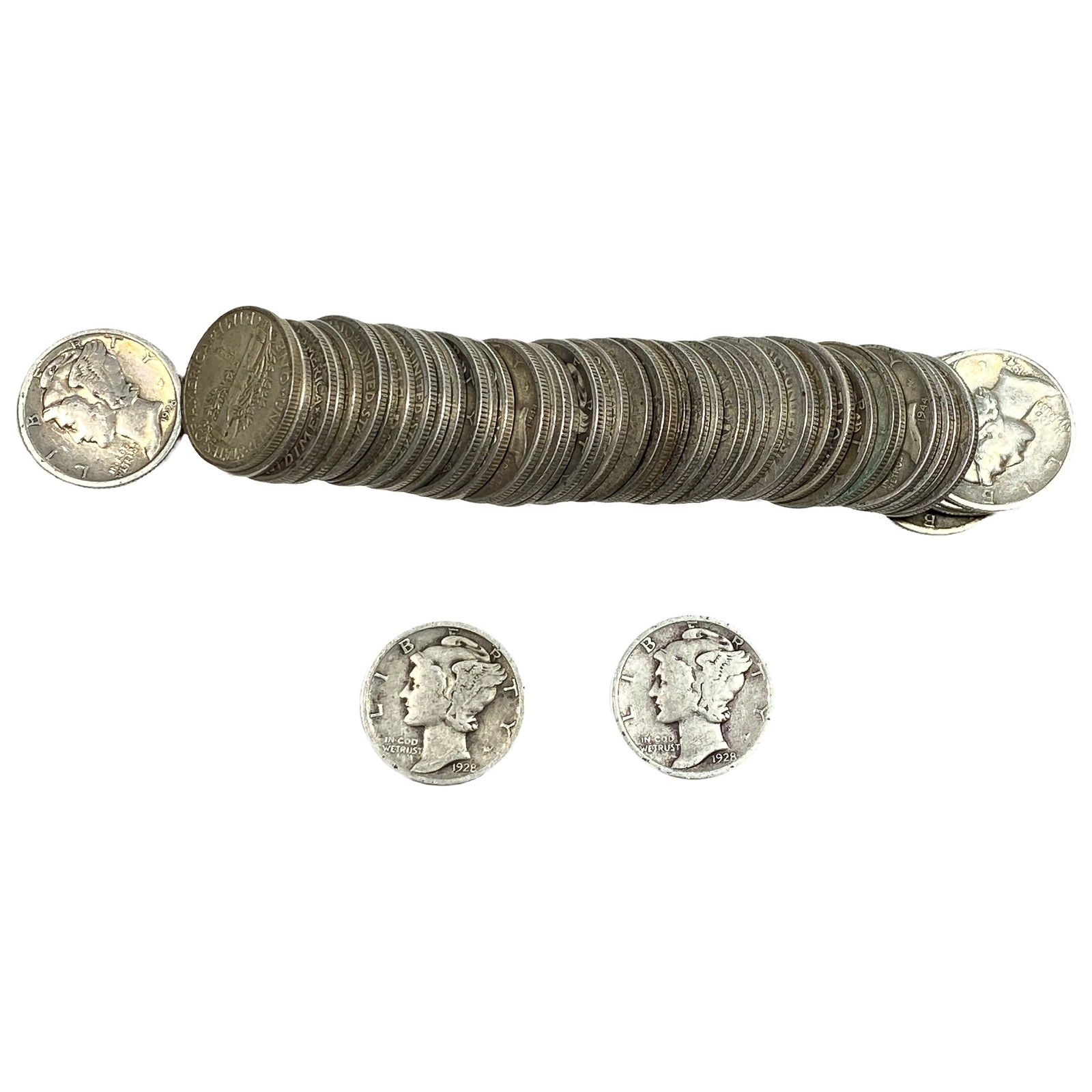 [50 Coins]Mixed Dates Silver Mercury Dime Roll (1 of 2)