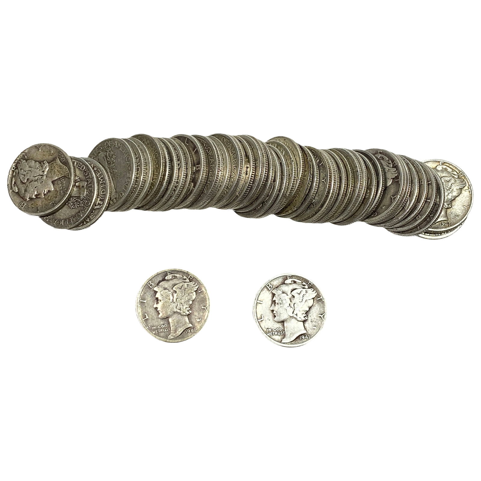 [50 Coins]Mixed Dates Silver Mercury Dime Roll: [50 Coins]Mixed Dates Silver Mercury Dime Roll